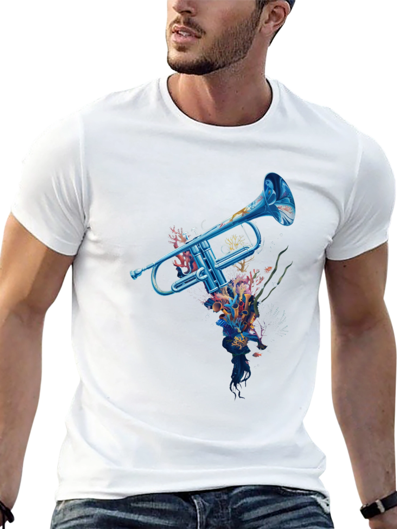 Ocean Trumpet Graphic T-Shirt - Unique Music Lover Tee