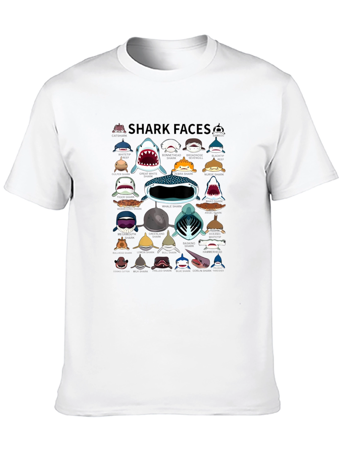 Shark Faces Graphic Print Crew Neck T-Shirt