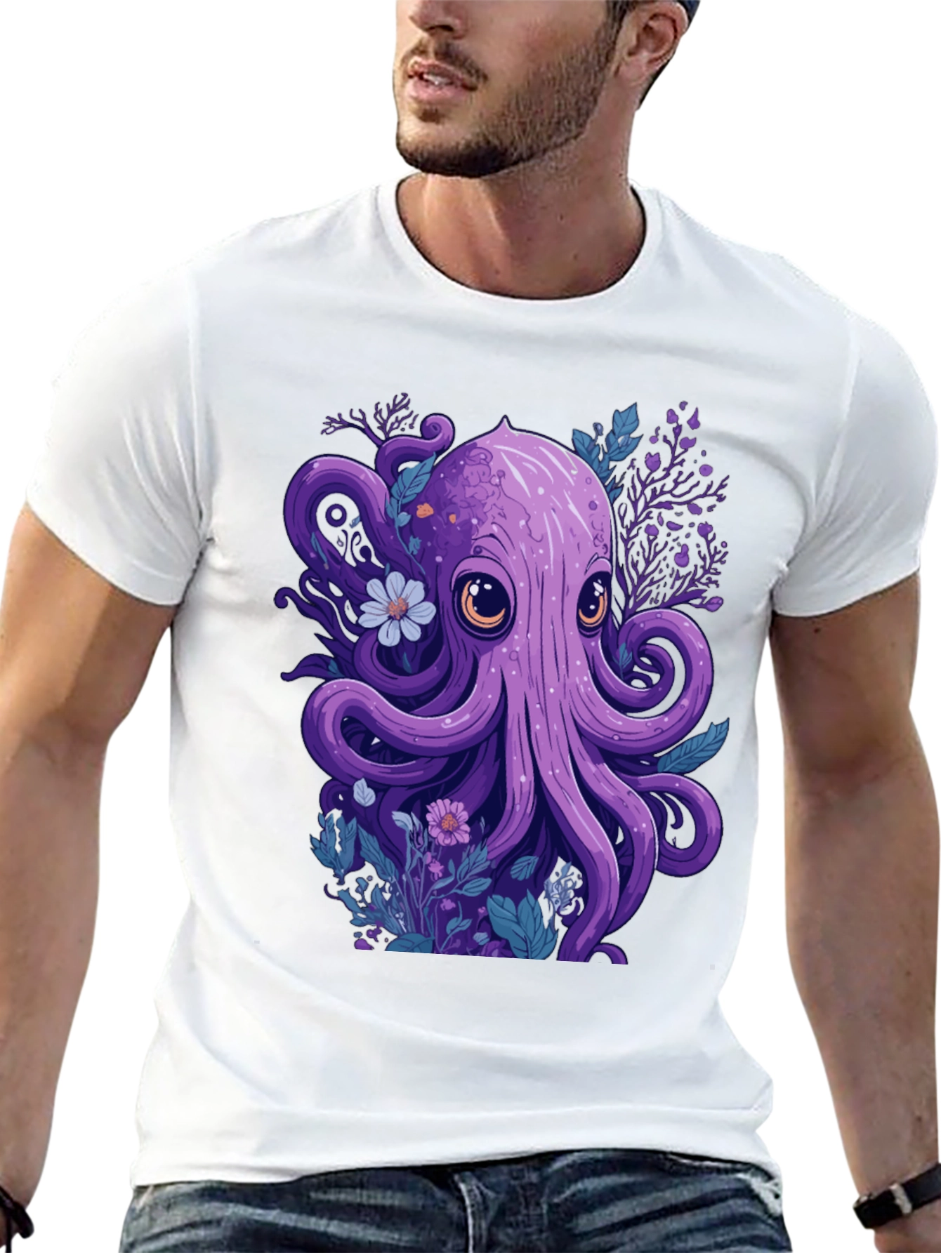 Whimsical Octopus Graphic Tee - Black Cotton Comfort