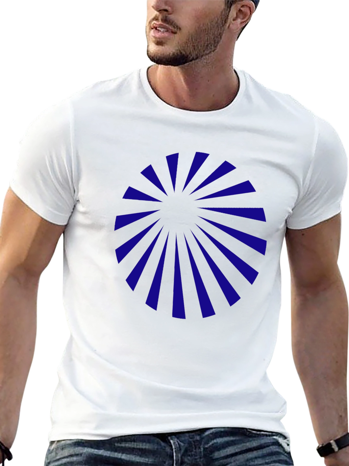 Mens Black Graphic Tee - Blue Sunburst Design