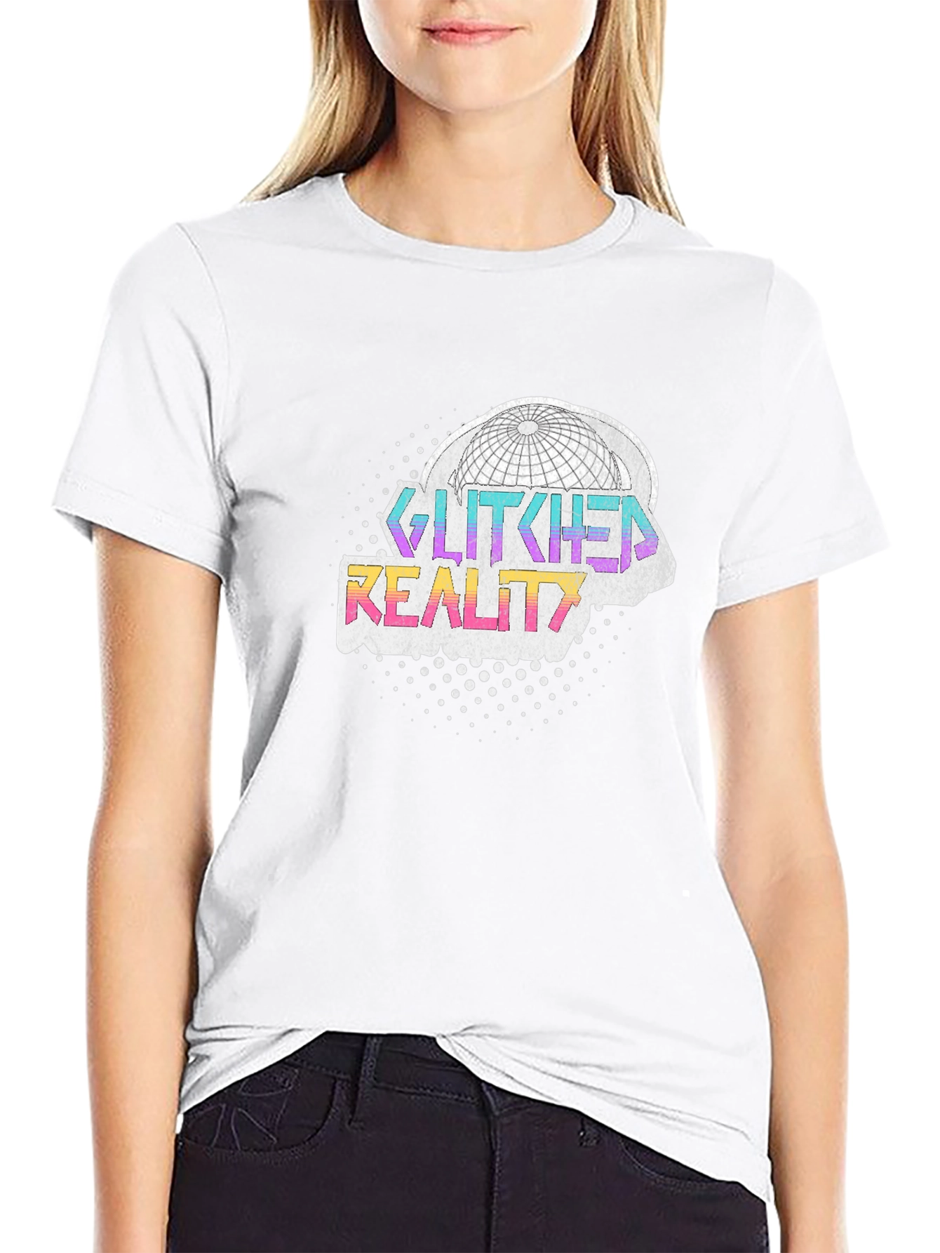 Glitched Reality Graphic Tee - Black Cotton Blend