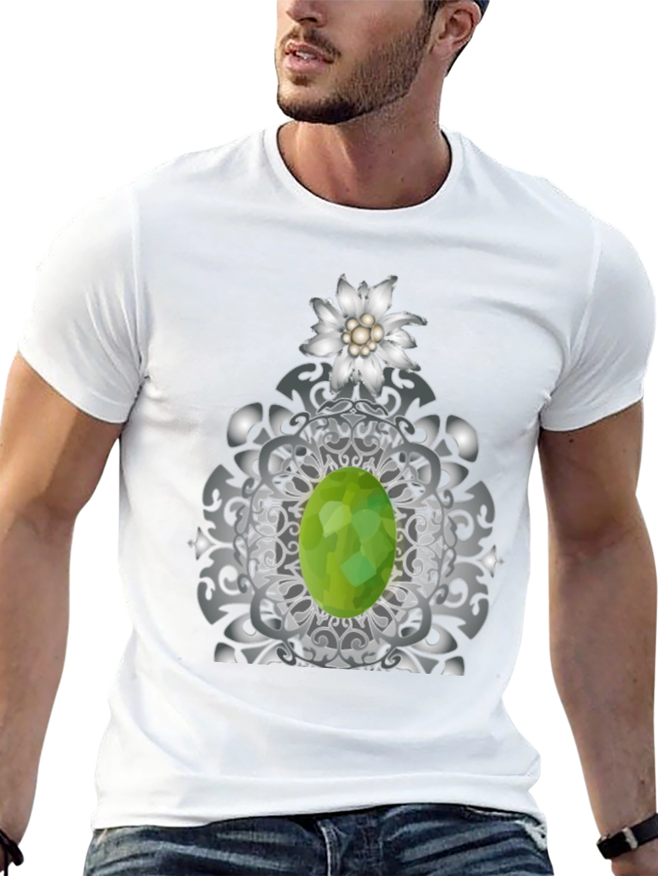 Edelweiss Flower and Green Gem Graphic Tee