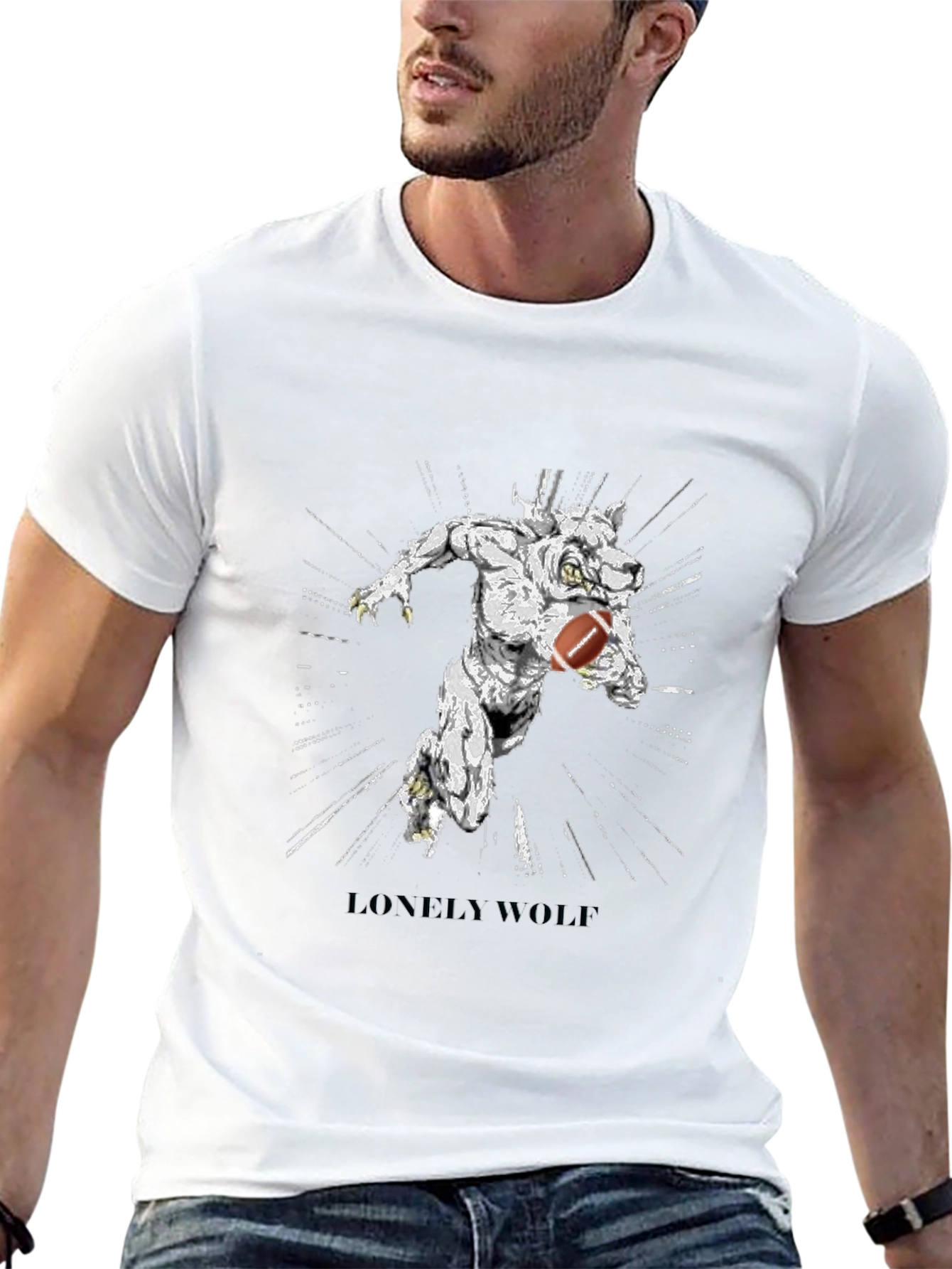 Lonely Wolf Football Graphic T-Shirt