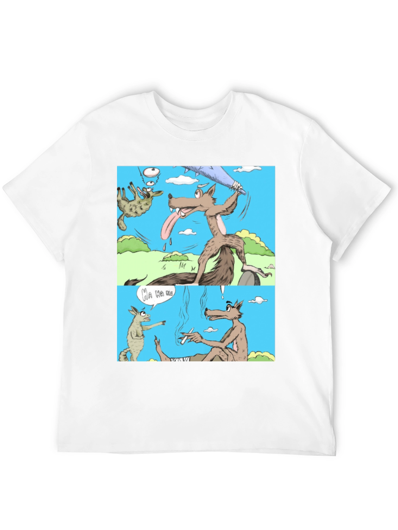 Cartoon Wolf Graphic T-Shirt Humor Tee