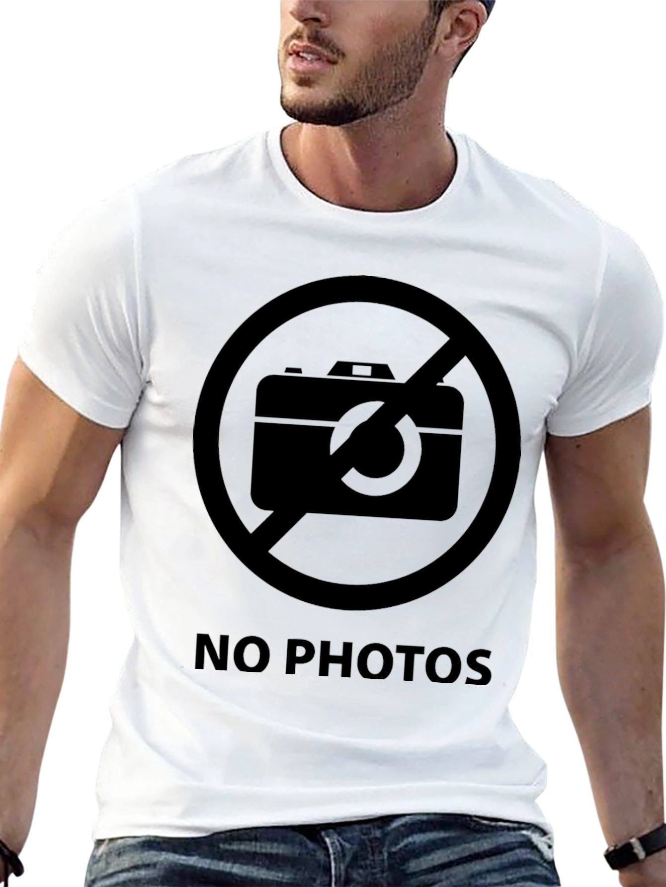 No Photos Graphic Tee - Black Crew Neck T-Shirt