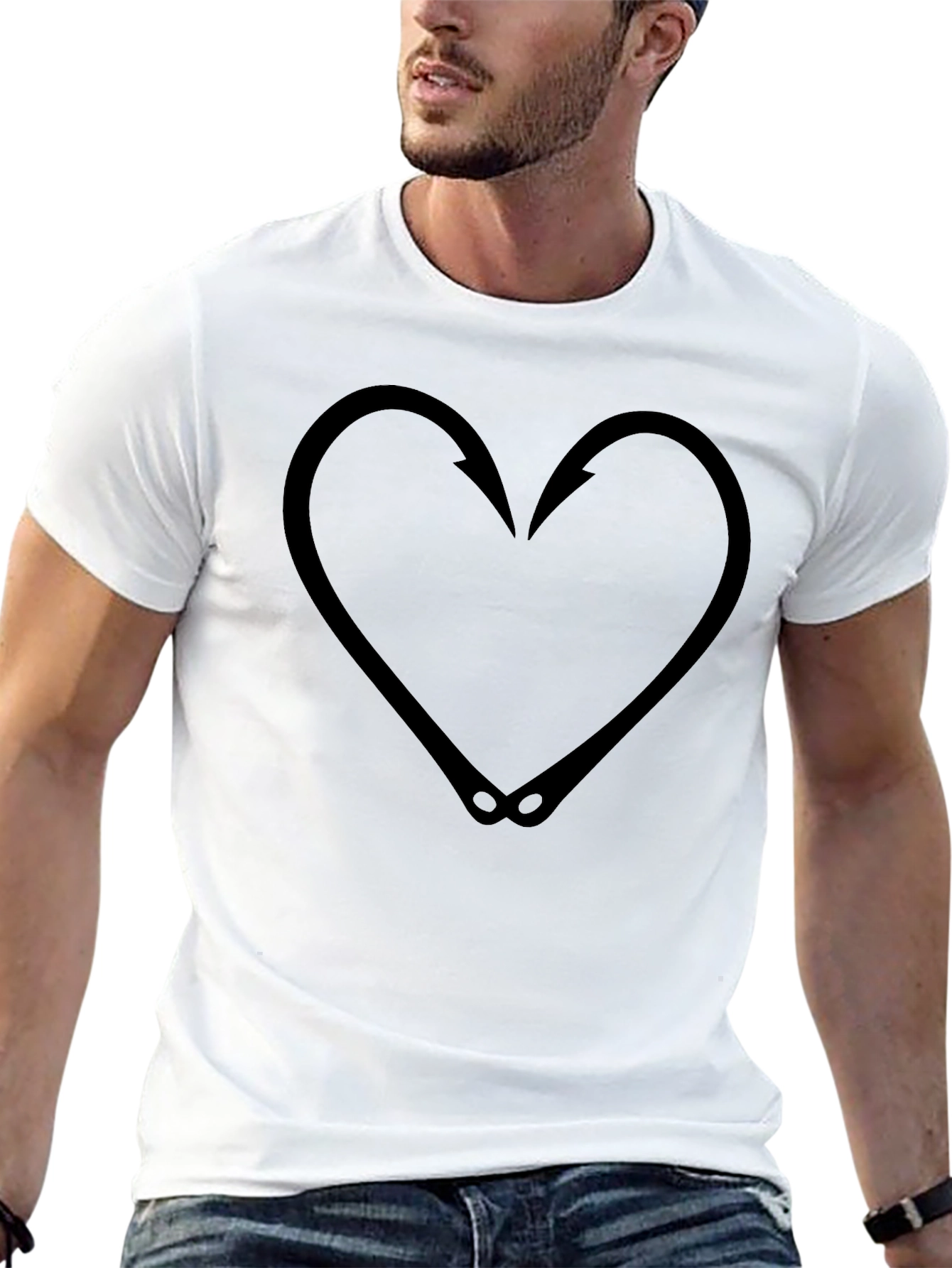 Fishing Hook Heart Graphic Tee - Black T-Shirt