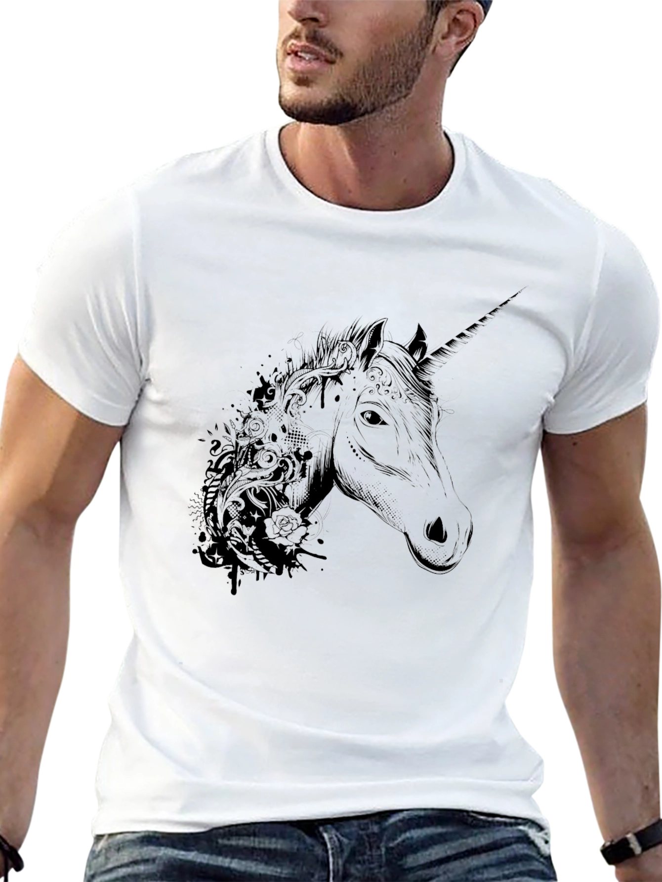 Mens Black Unicorn Graphic T-Shirt