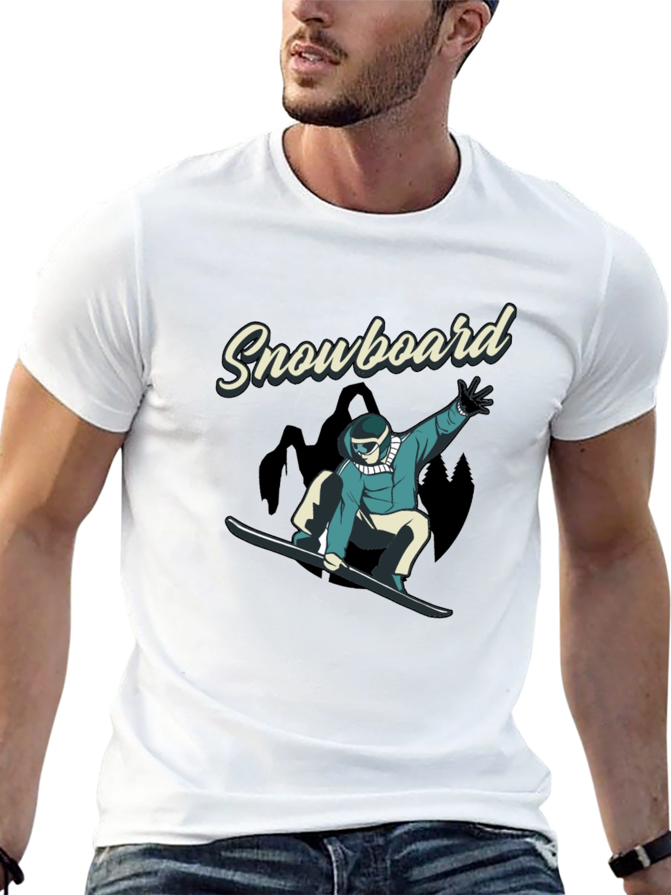 Snowboard Graphic Tee - Black Cotton T-Shirt