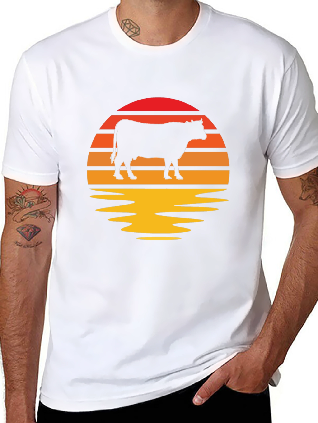 Retro Cow Sunset Graphic Tee
