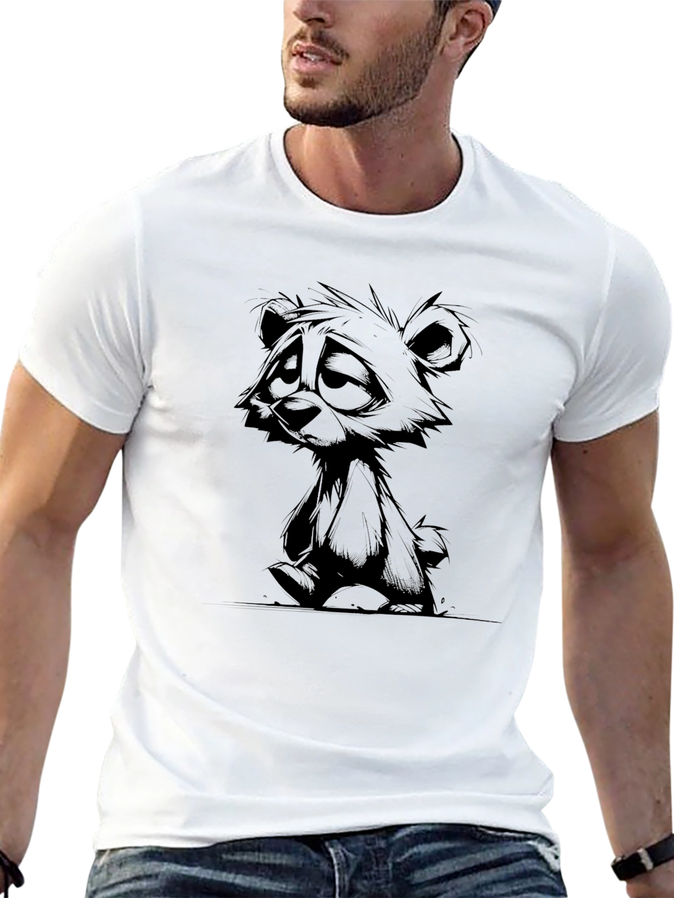 Sad Bear Graphic Black T-Shirt