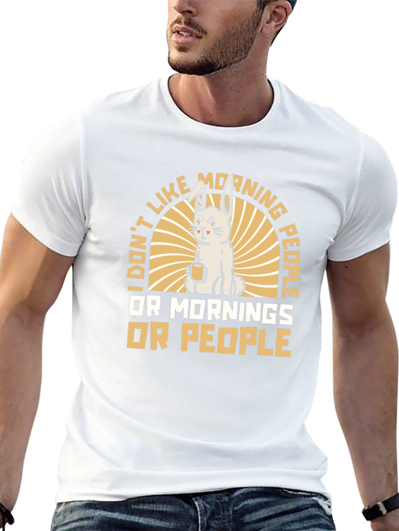 Funny Morning Hater T-Shirt - Grumpy Bunny Design
