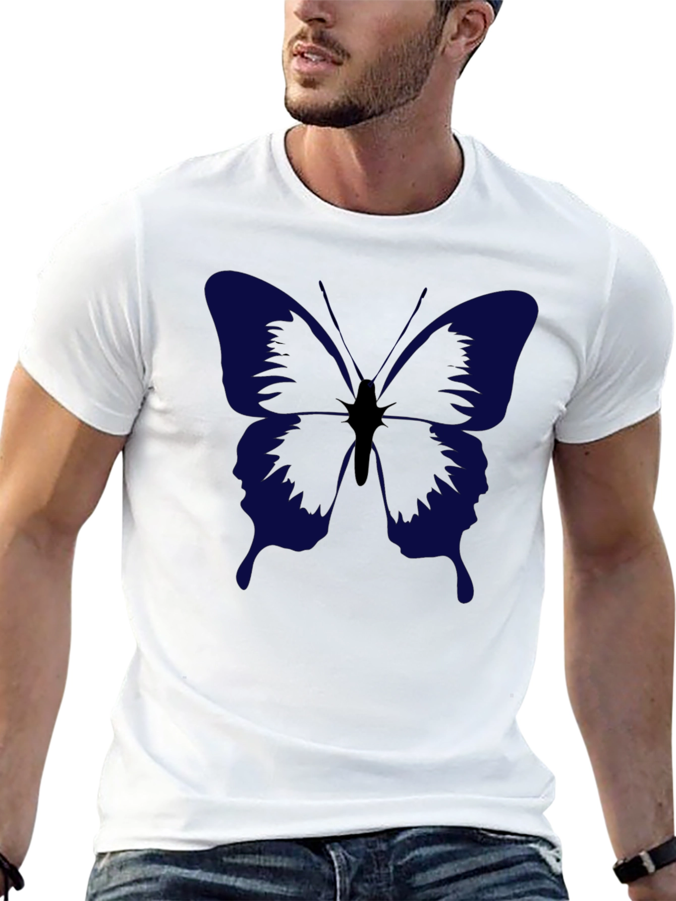 Butterfly Graphic Print Mens Black T-Shirt