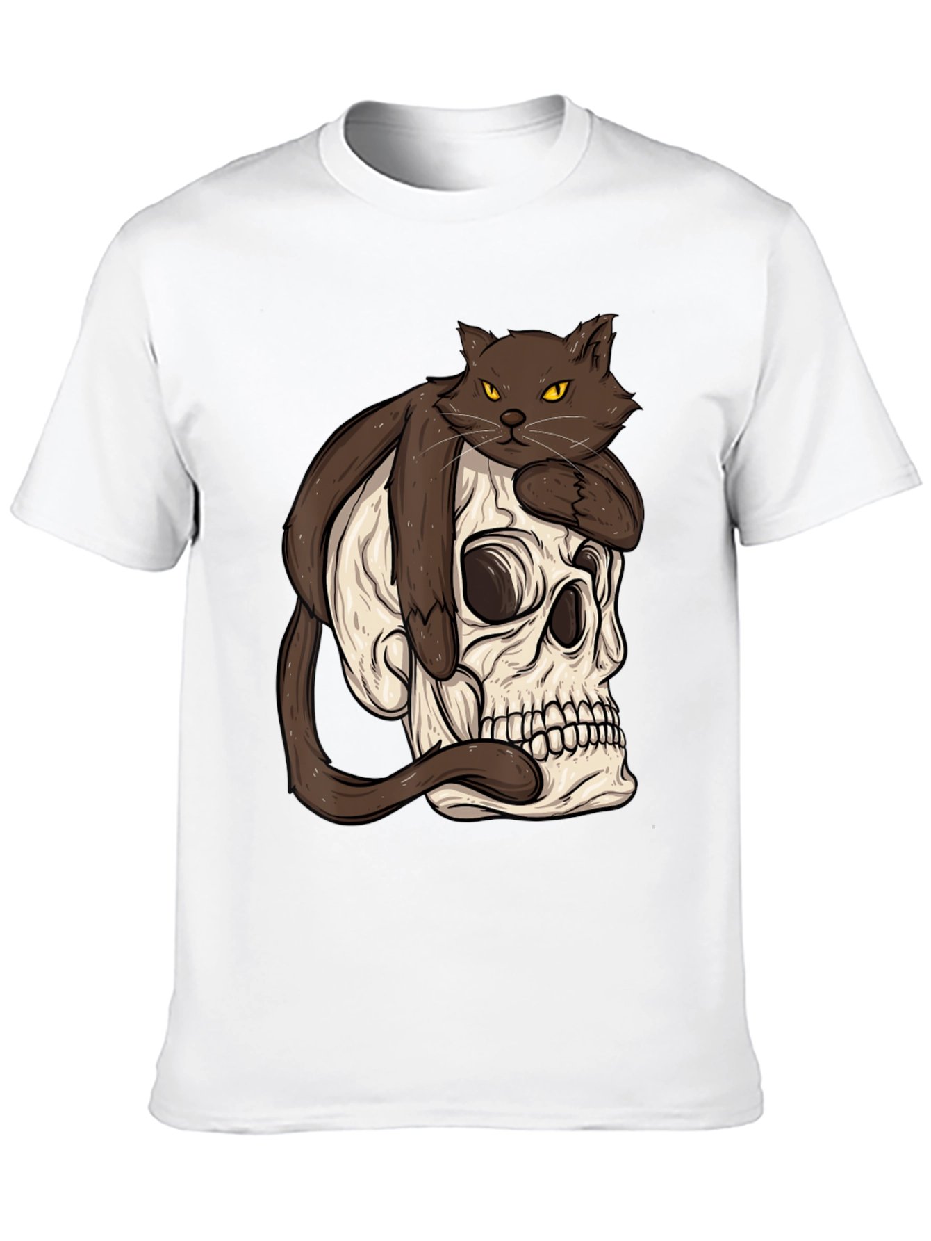 Cat on Skull Graphic Tee - Mens Black T-Shirt