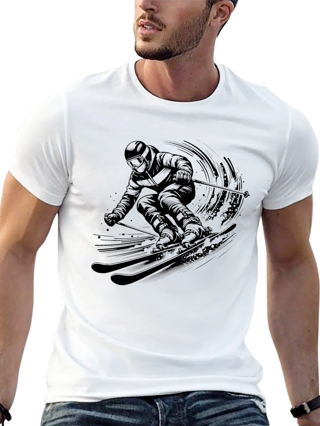 Skiing Graphic Tee - Mens Black Short Sleeve