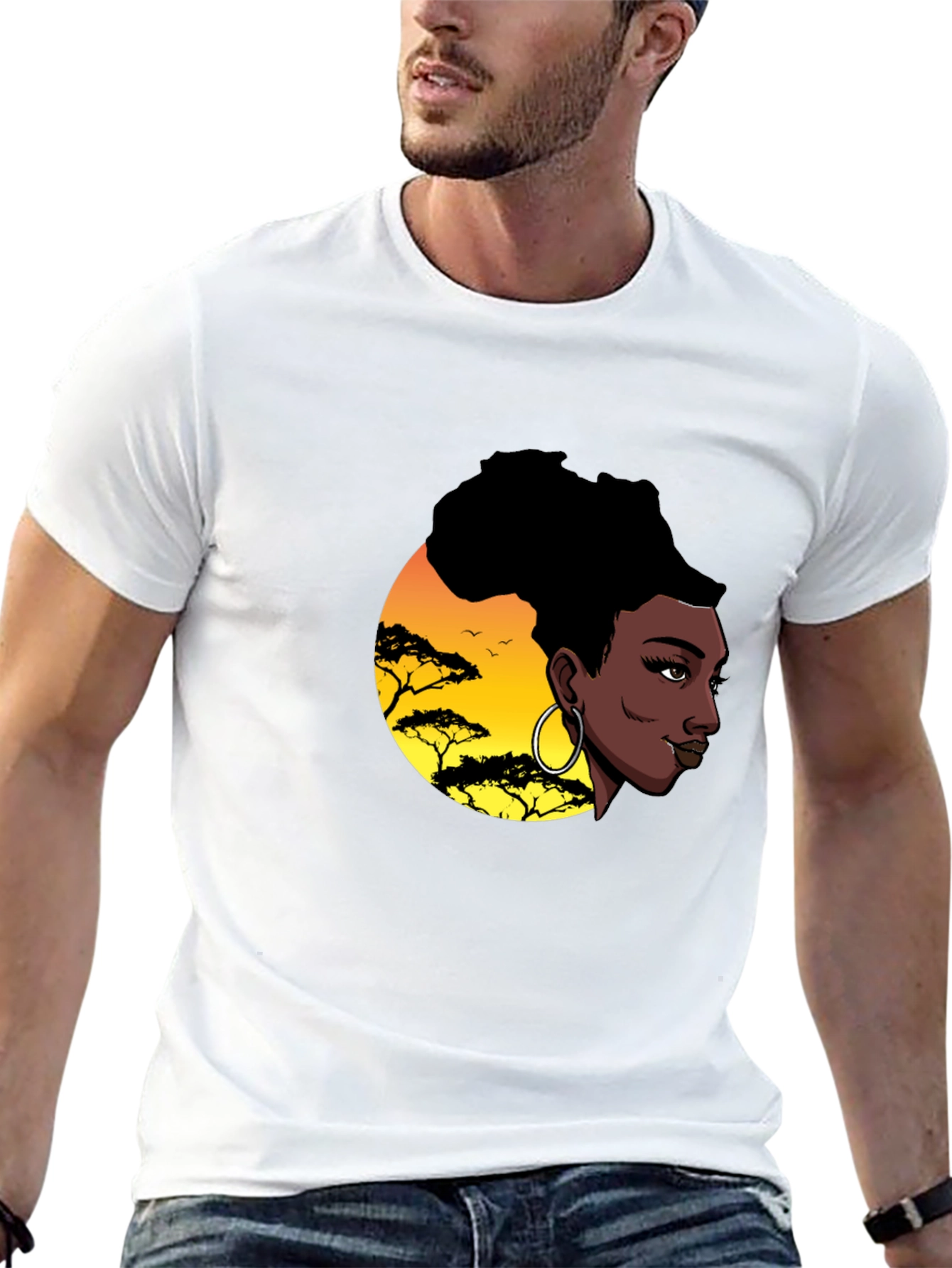 Stylish Black T-Shirt with African Sunset Graphic