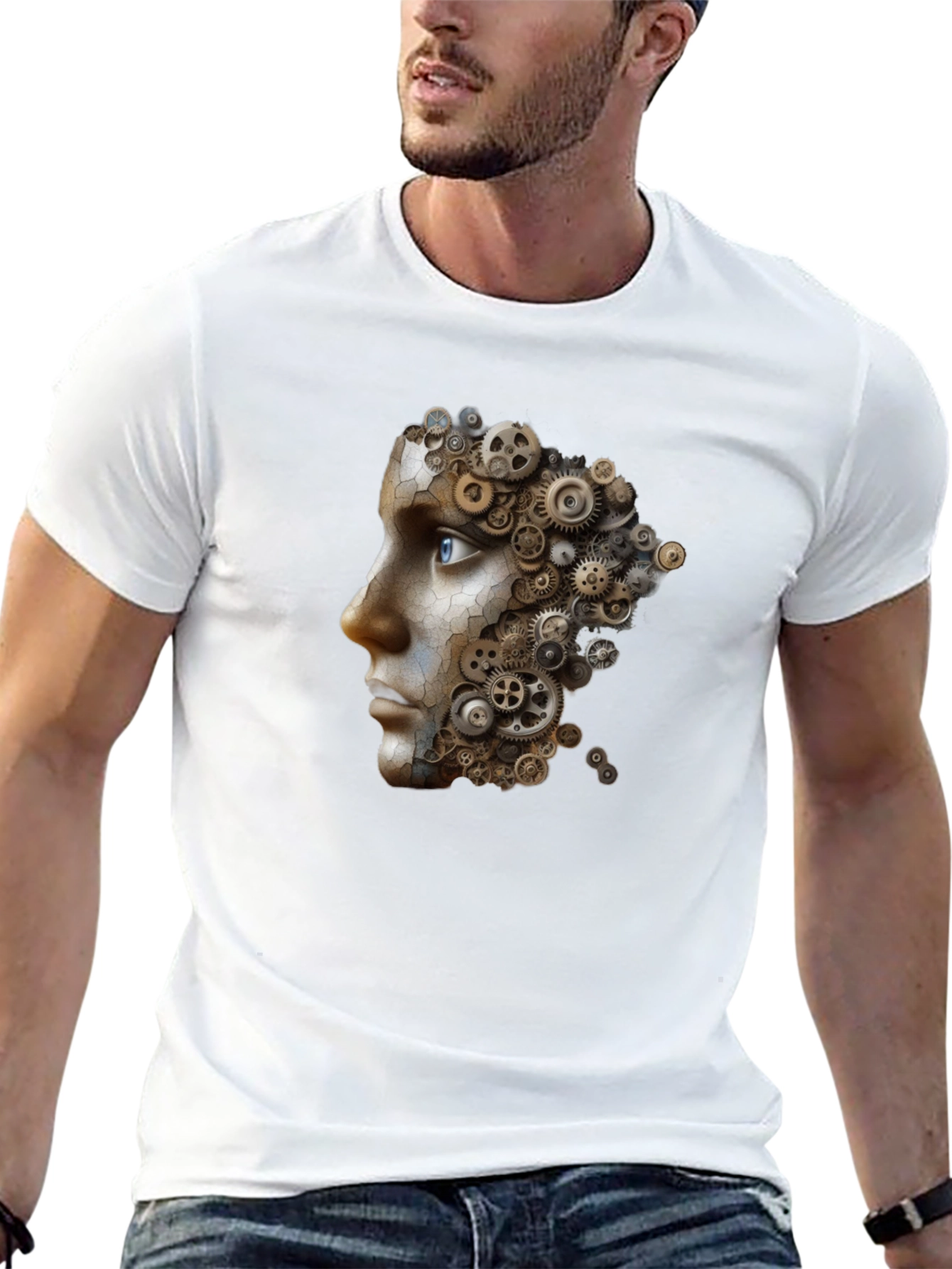 Steampunk Gear Face Graphic Black T-Shirt