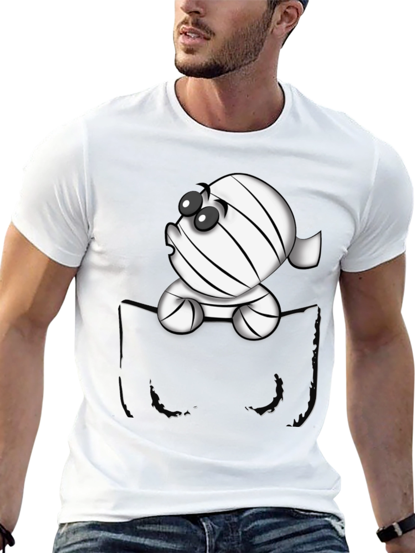 Cute Cartoon Mummy in Pocket T-Shirt