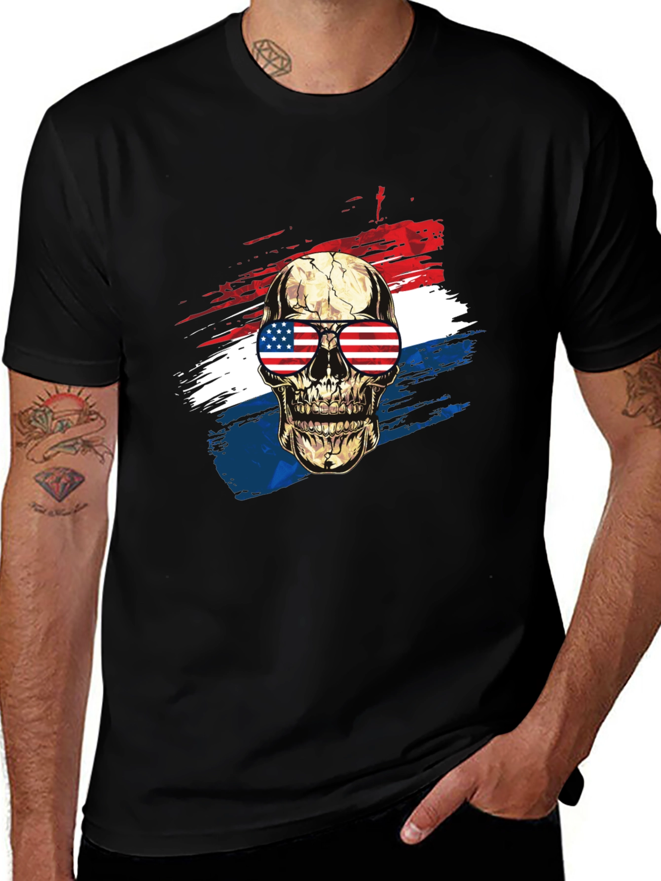 American Flag Skull Graphic T-Shirt