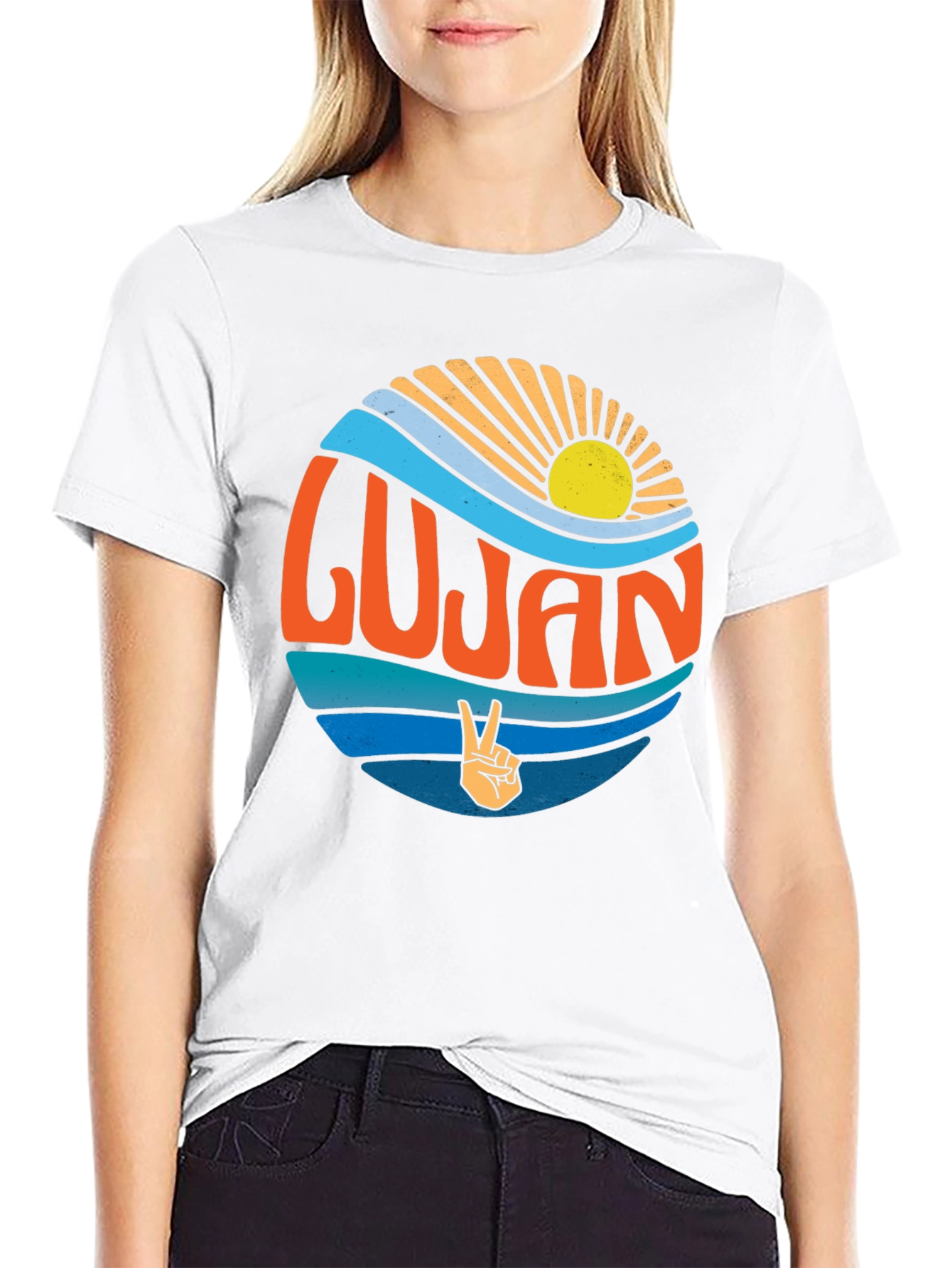 Lujan Retro Sun & Peace Sign Black T-Shirt