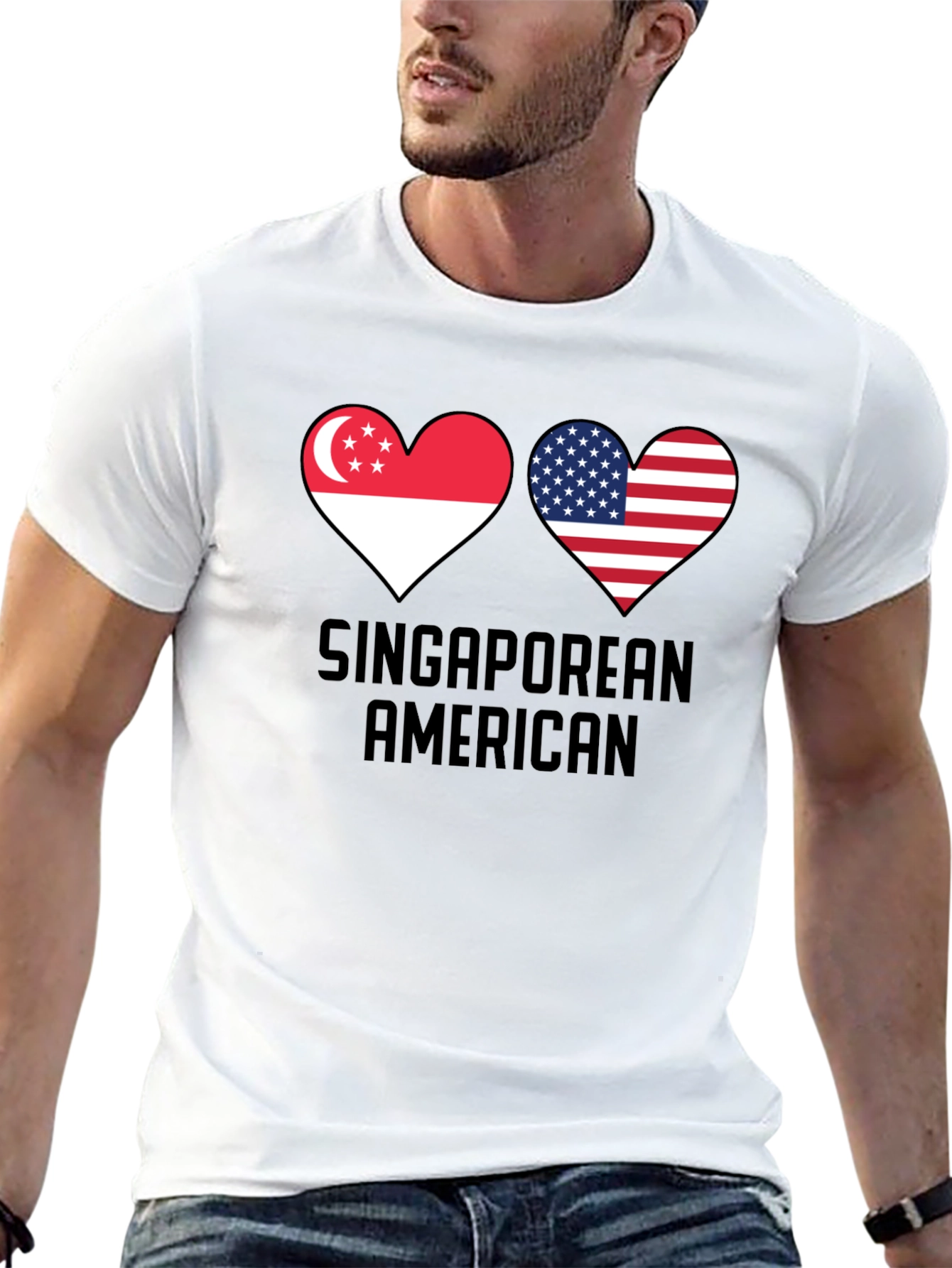 Singaporean American Flag Heart T-Shirt