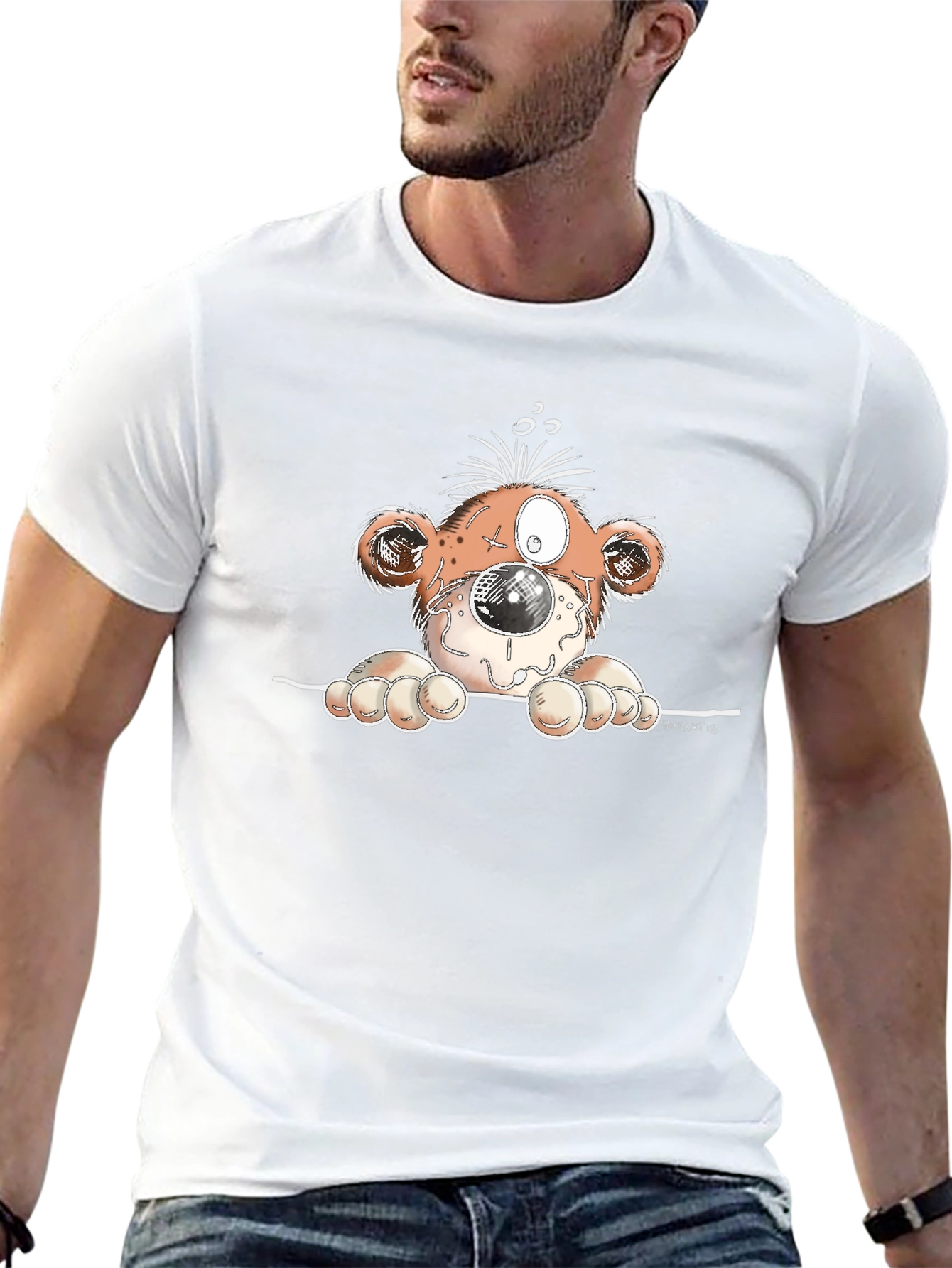 Cartoon Monster Graphic Tee - Black Cotton