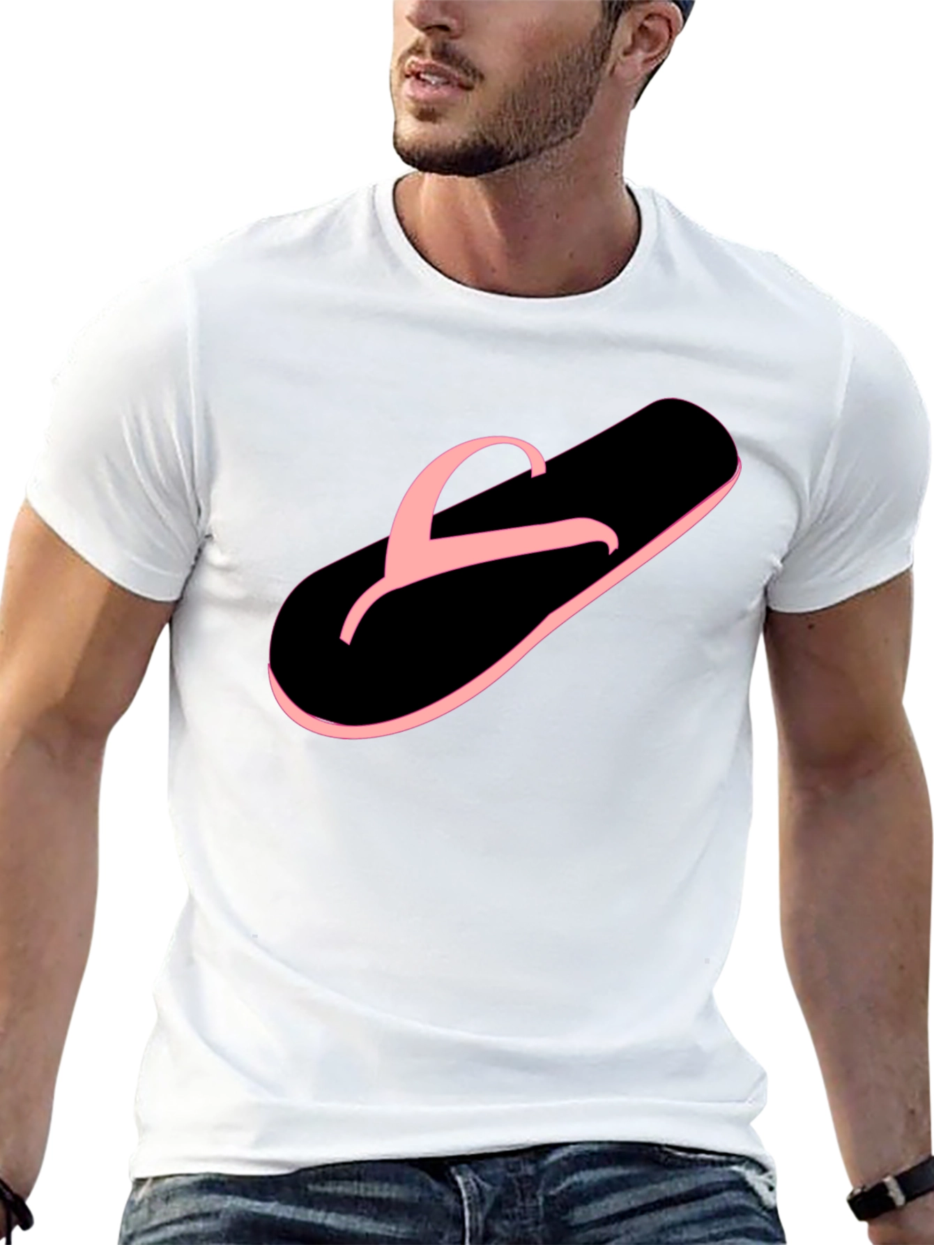 Black T-Shirt with Pink Flip-Flop Graphic