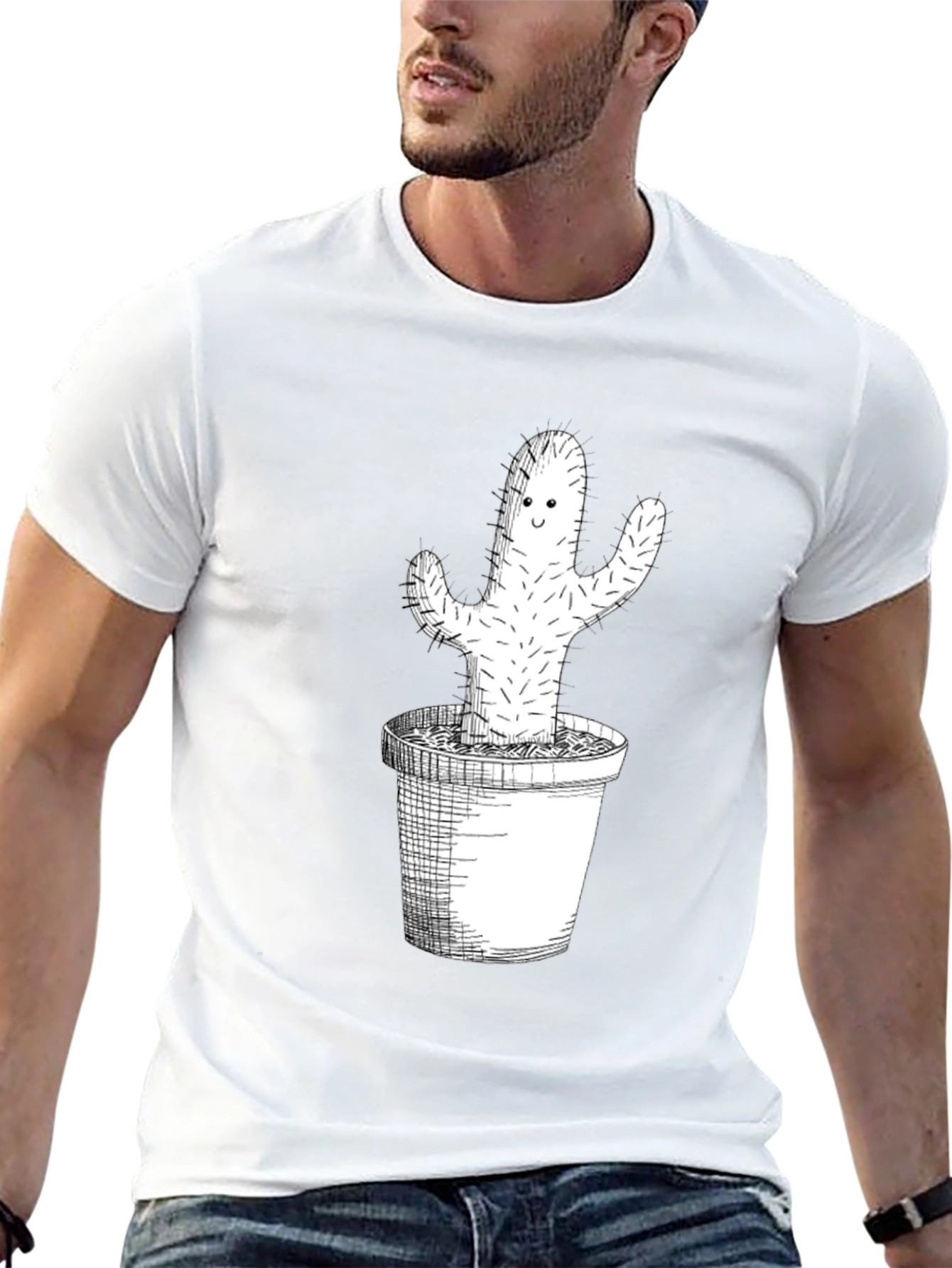 Cactus Graphic Tee - Black Cotton T-Shirt