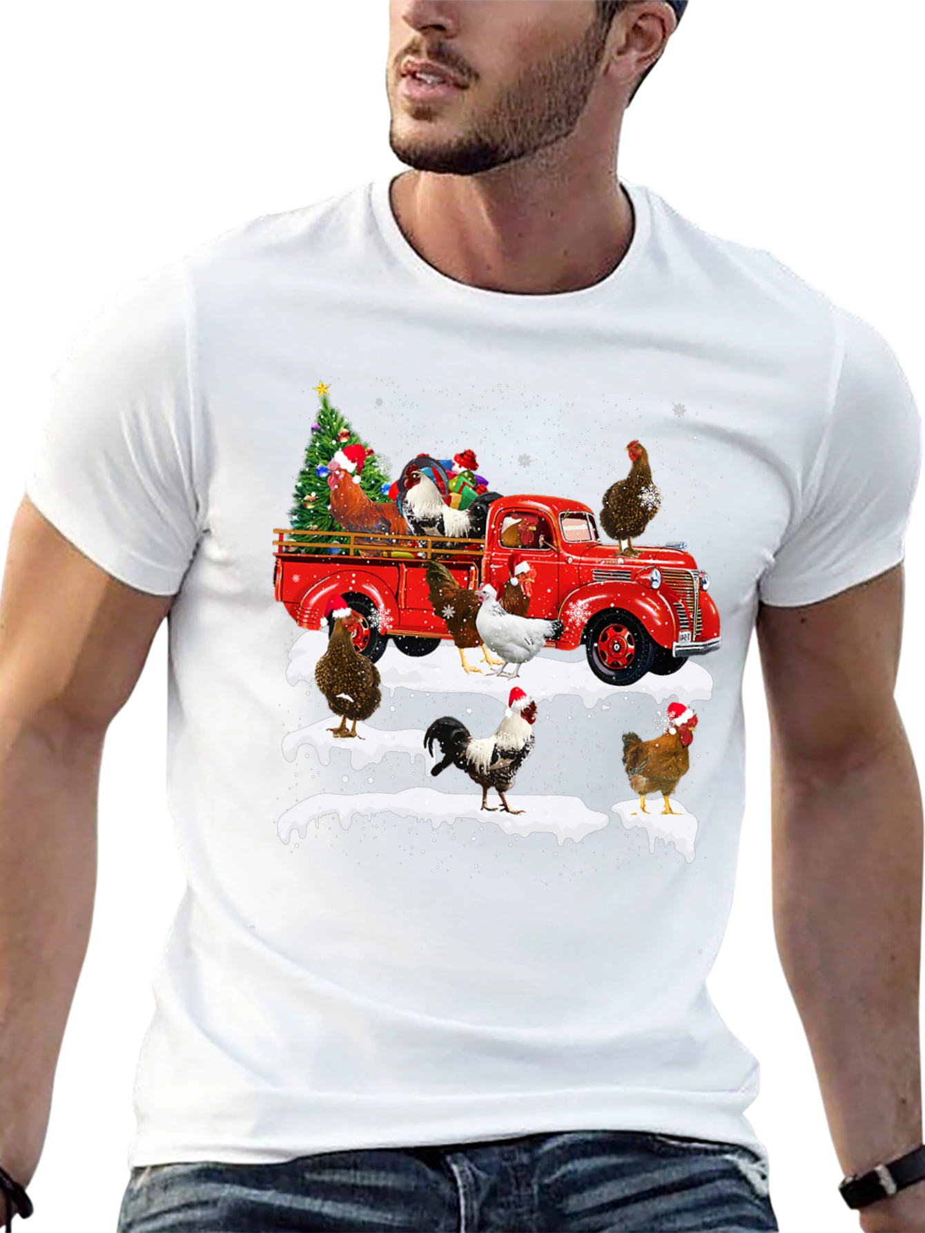 Chicken Christmas Truck Graphic Tee