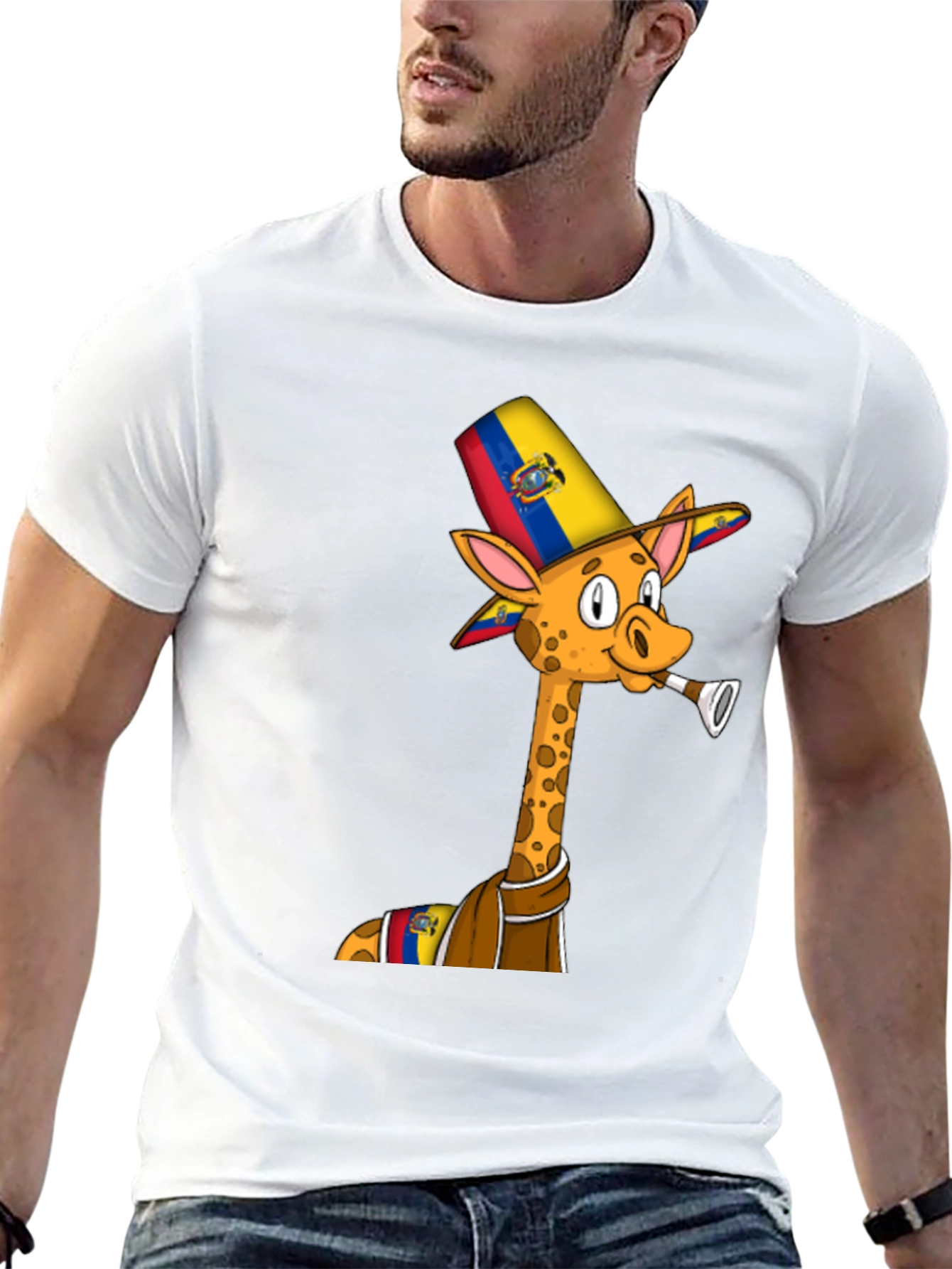 Ecuador Giraffe Graphic Tee - Black Cotton T-Shirt