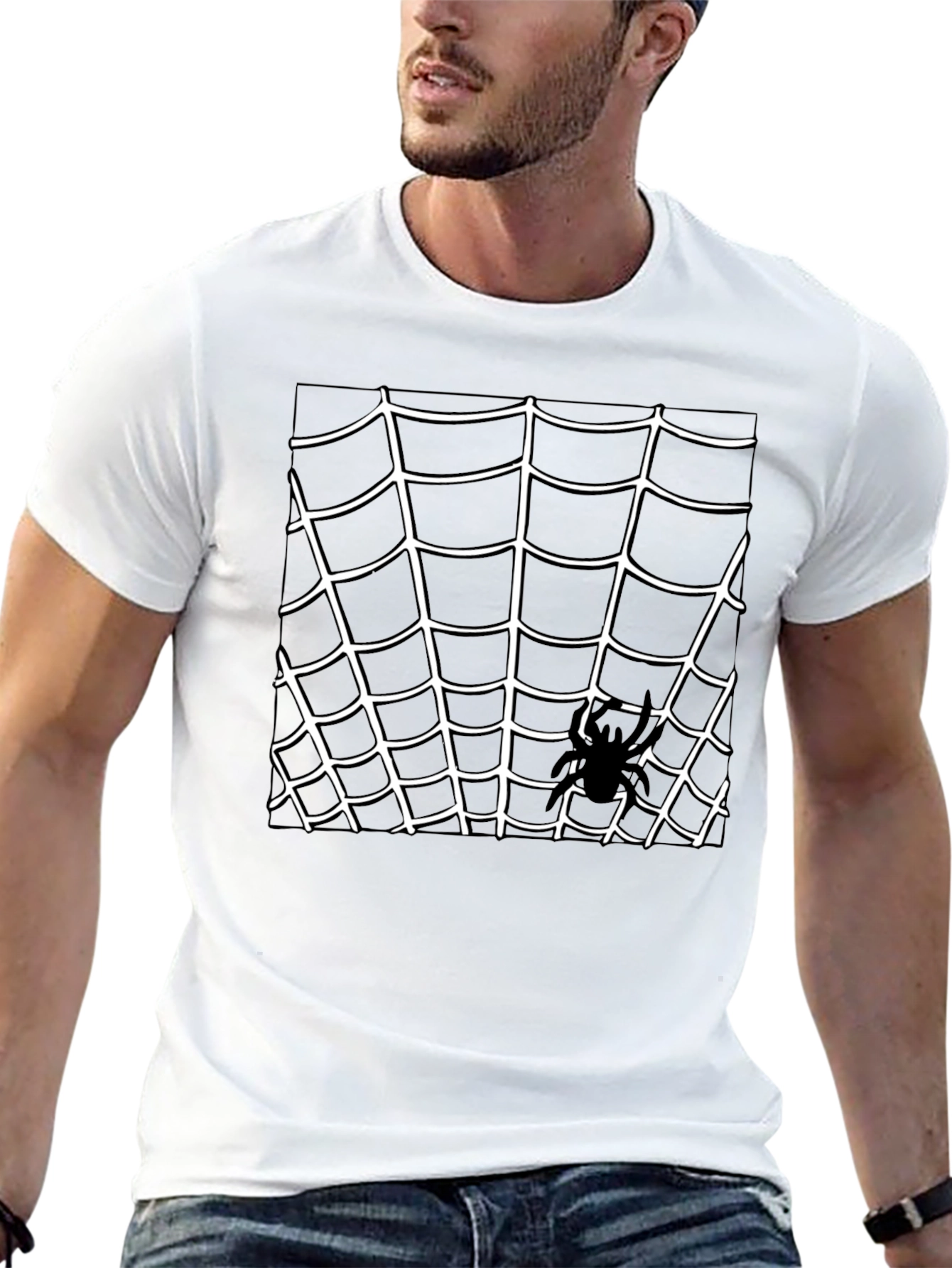 Spider Web Graphic Tee - Black Cotton T-Shirt
