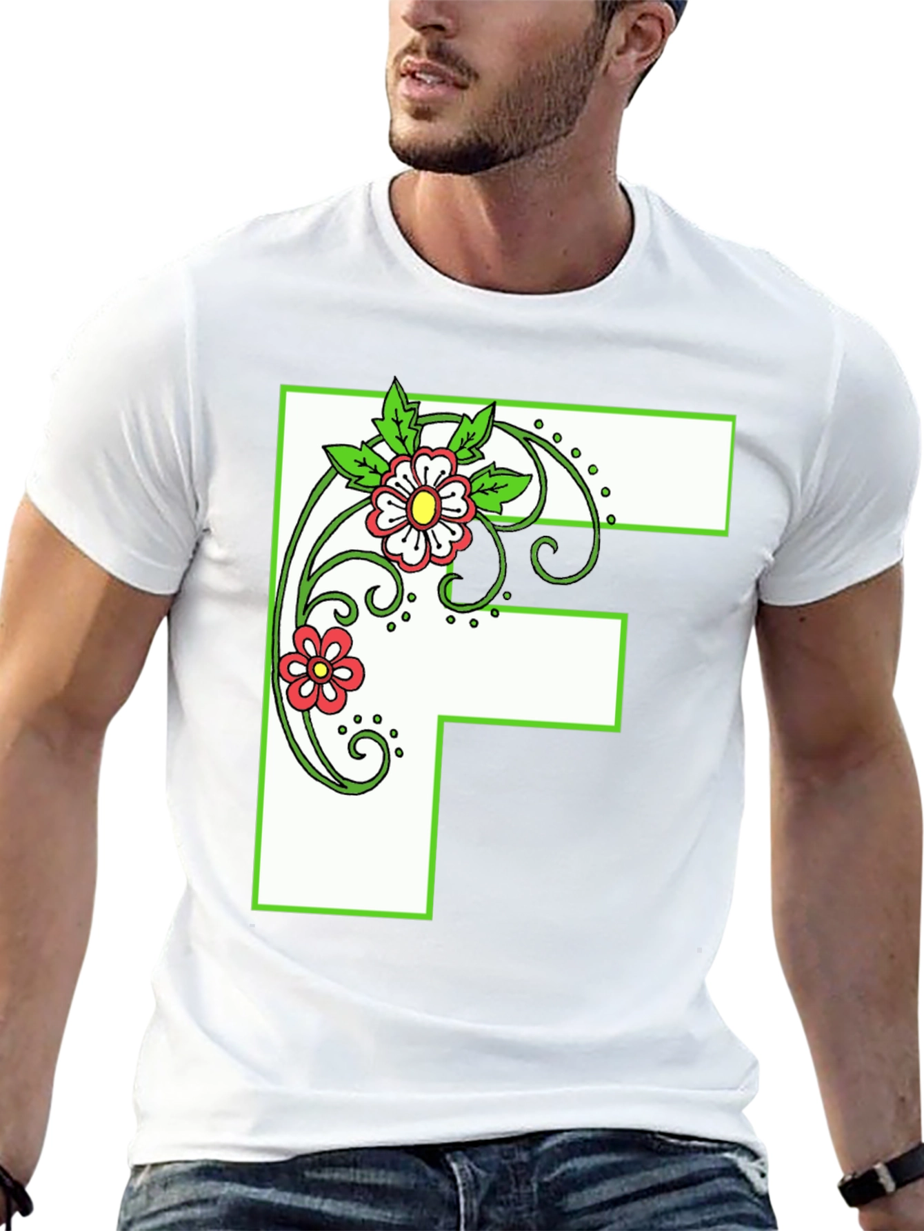 Floral Letter F Black T-Shirt