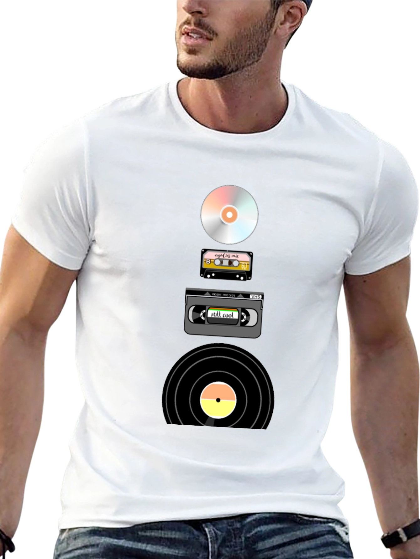 Retro Media T-Shirt: CD Cassette VHS Vinyl