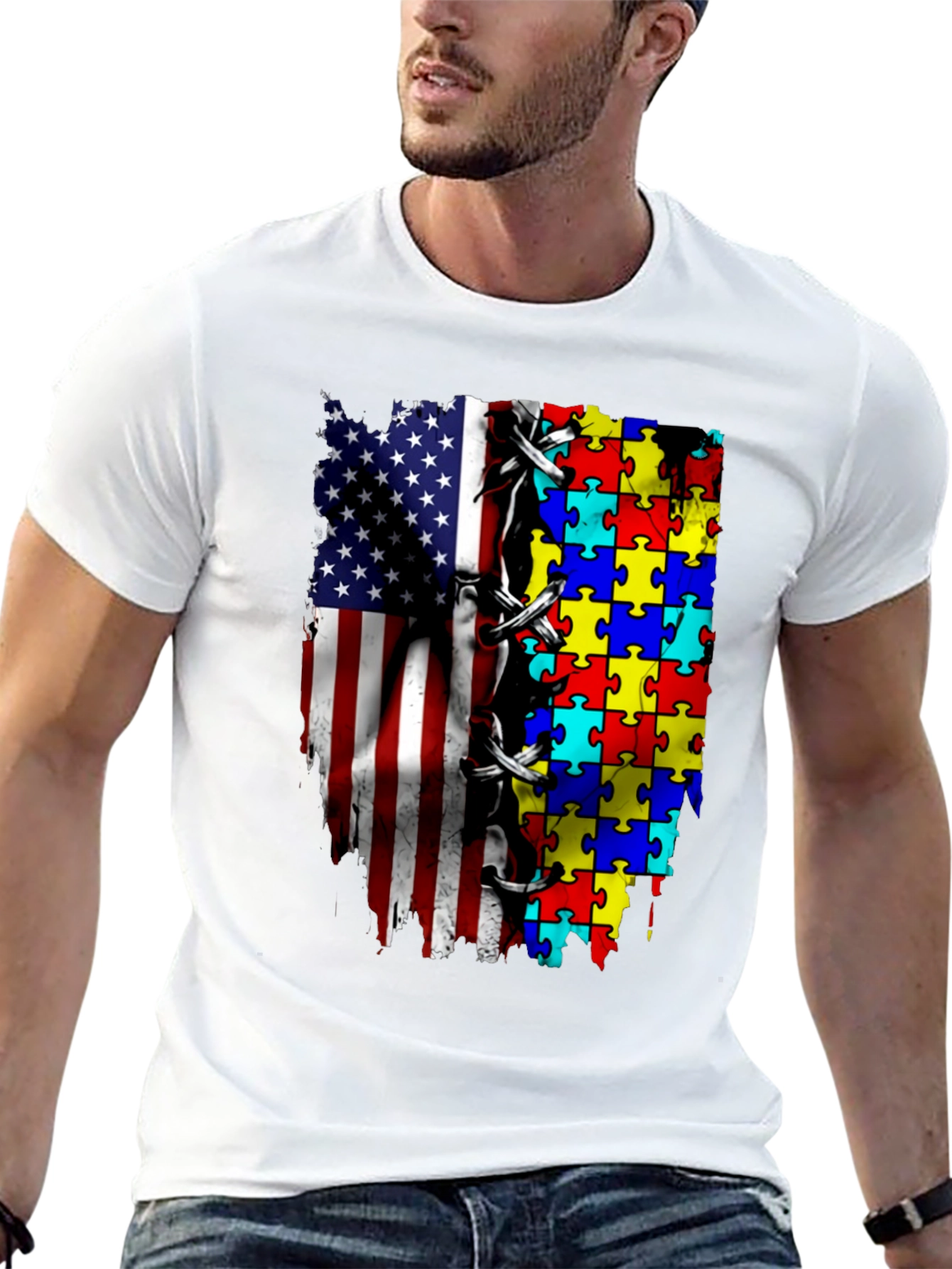 Autism Awareness USA Flag T-Shirt