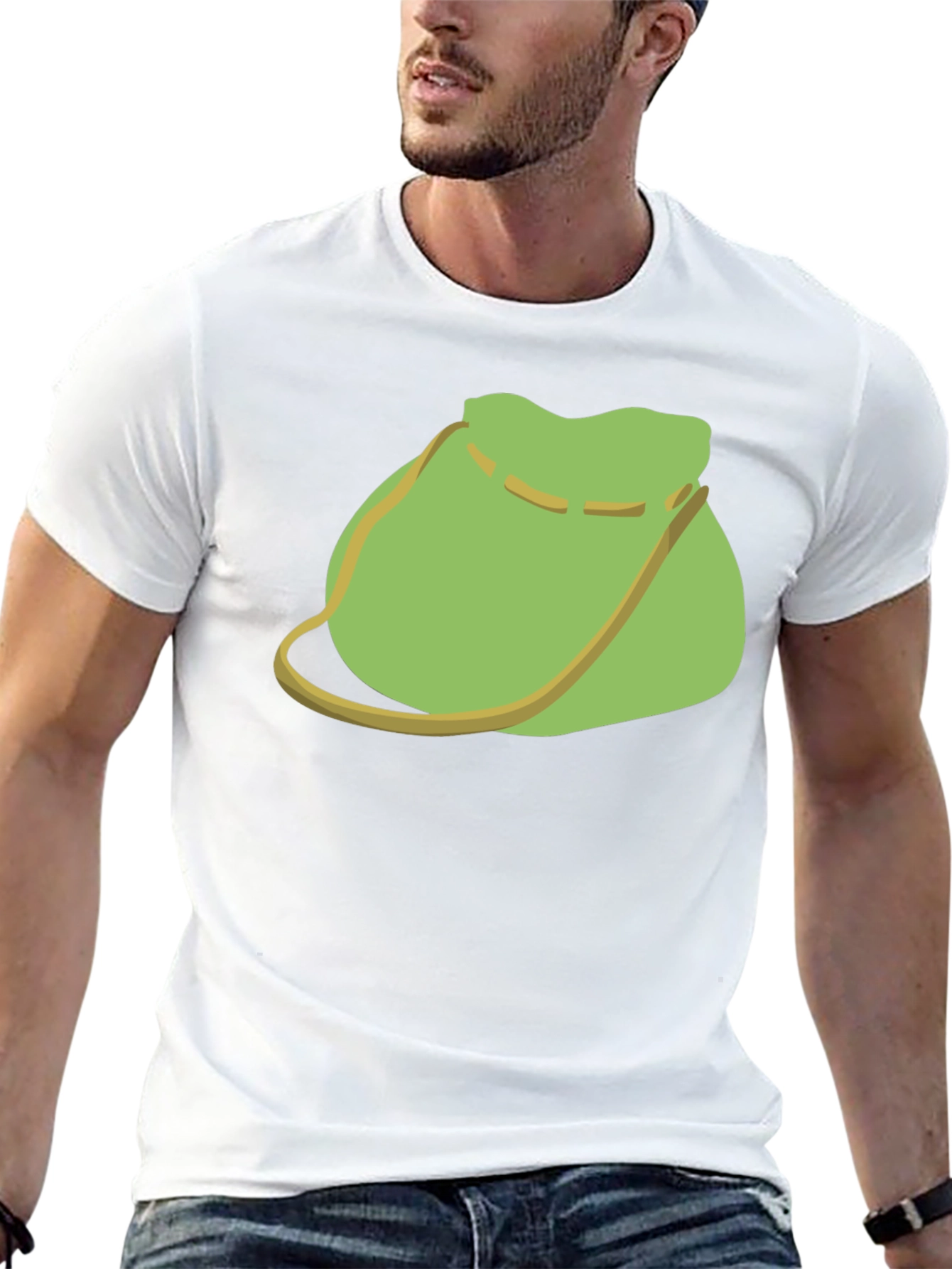 Green Pouch Graphic Tee - Casual Black T-Shirt