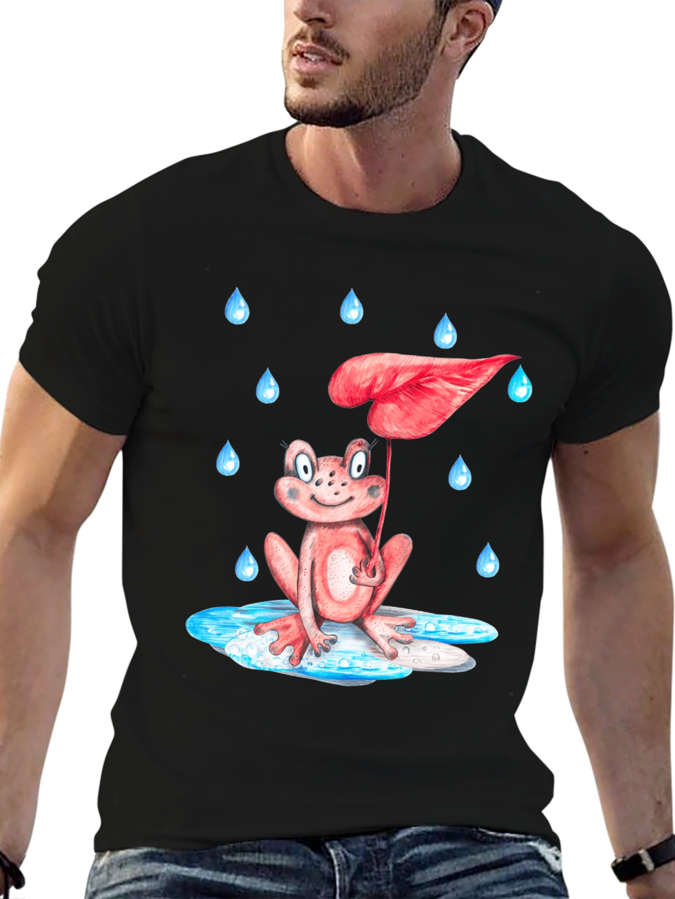 Frog Under Leaf Umbrella Graphic Tee