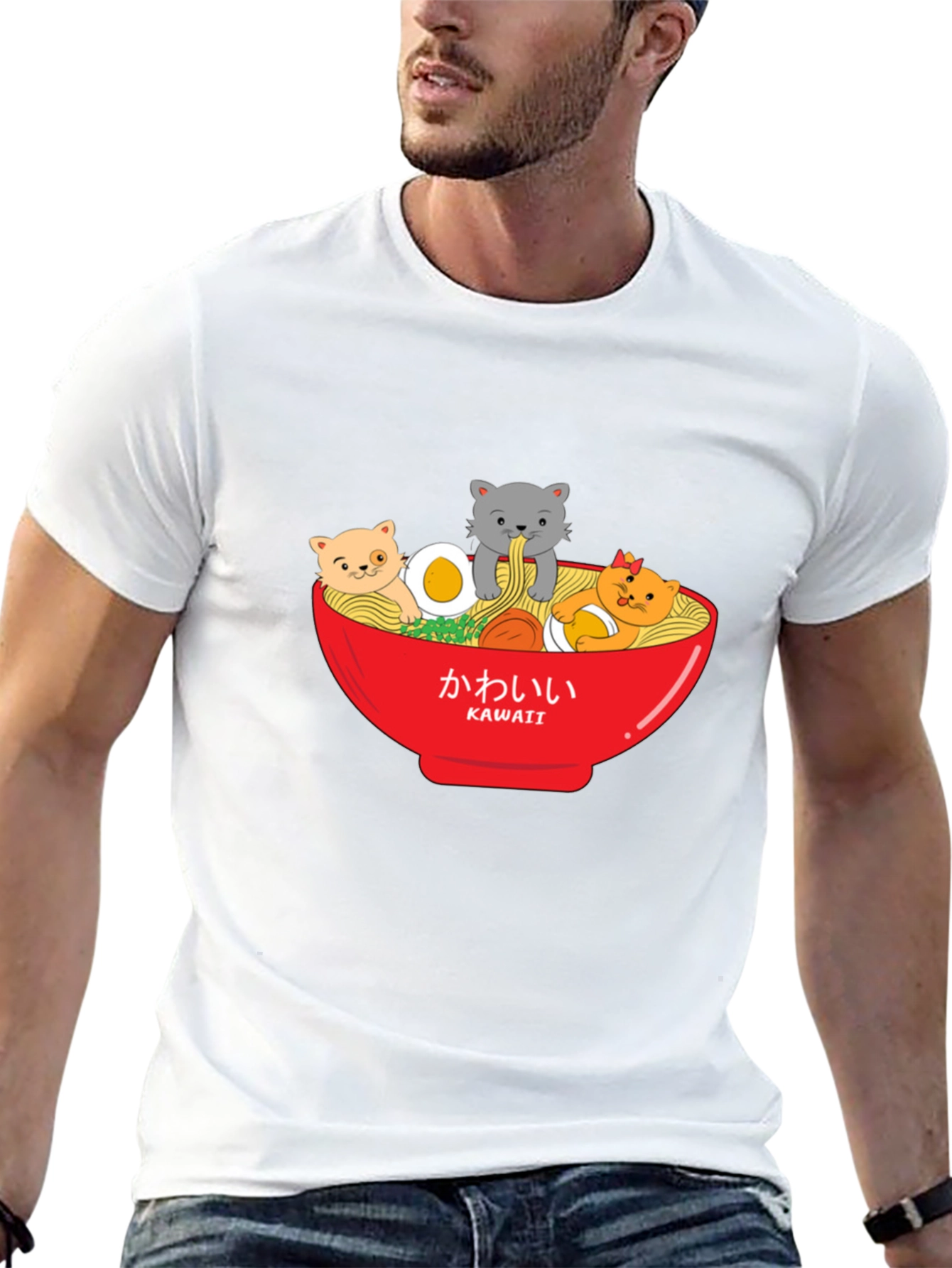 Kawaii Ramen Cat T-Shirt - Cute Anime Style