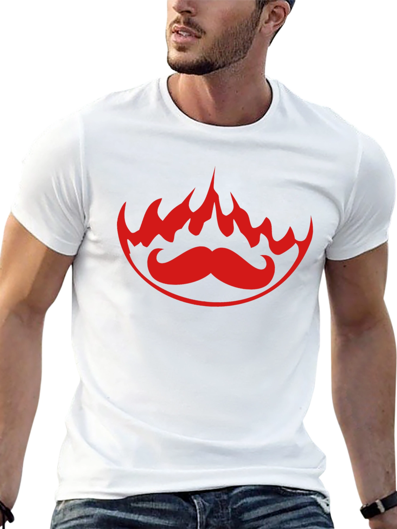 Fiery Mustache Graphic Tee - Bold Black T-Shirt