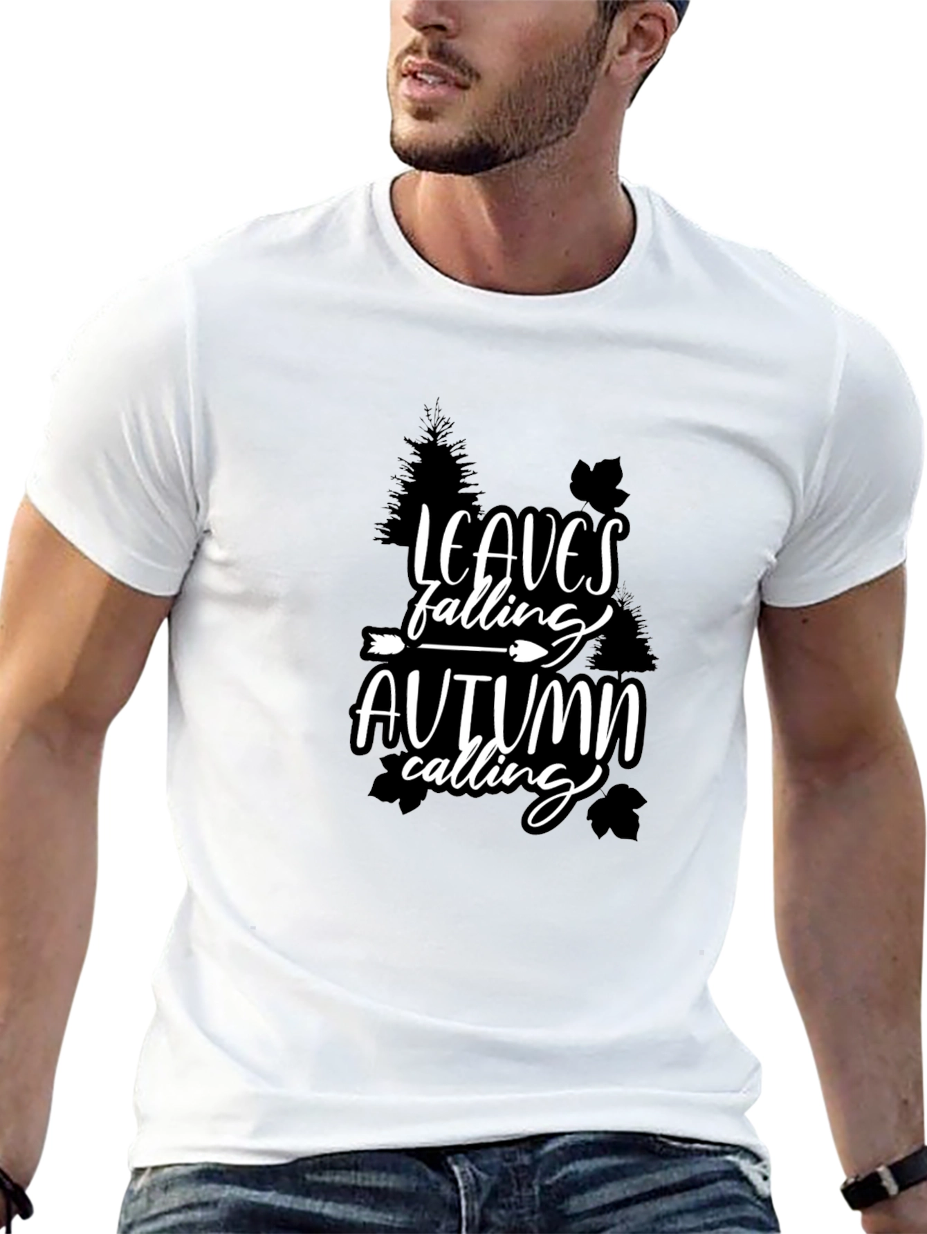 Leaves Falling Autumn Calling Graphic Tee - Black