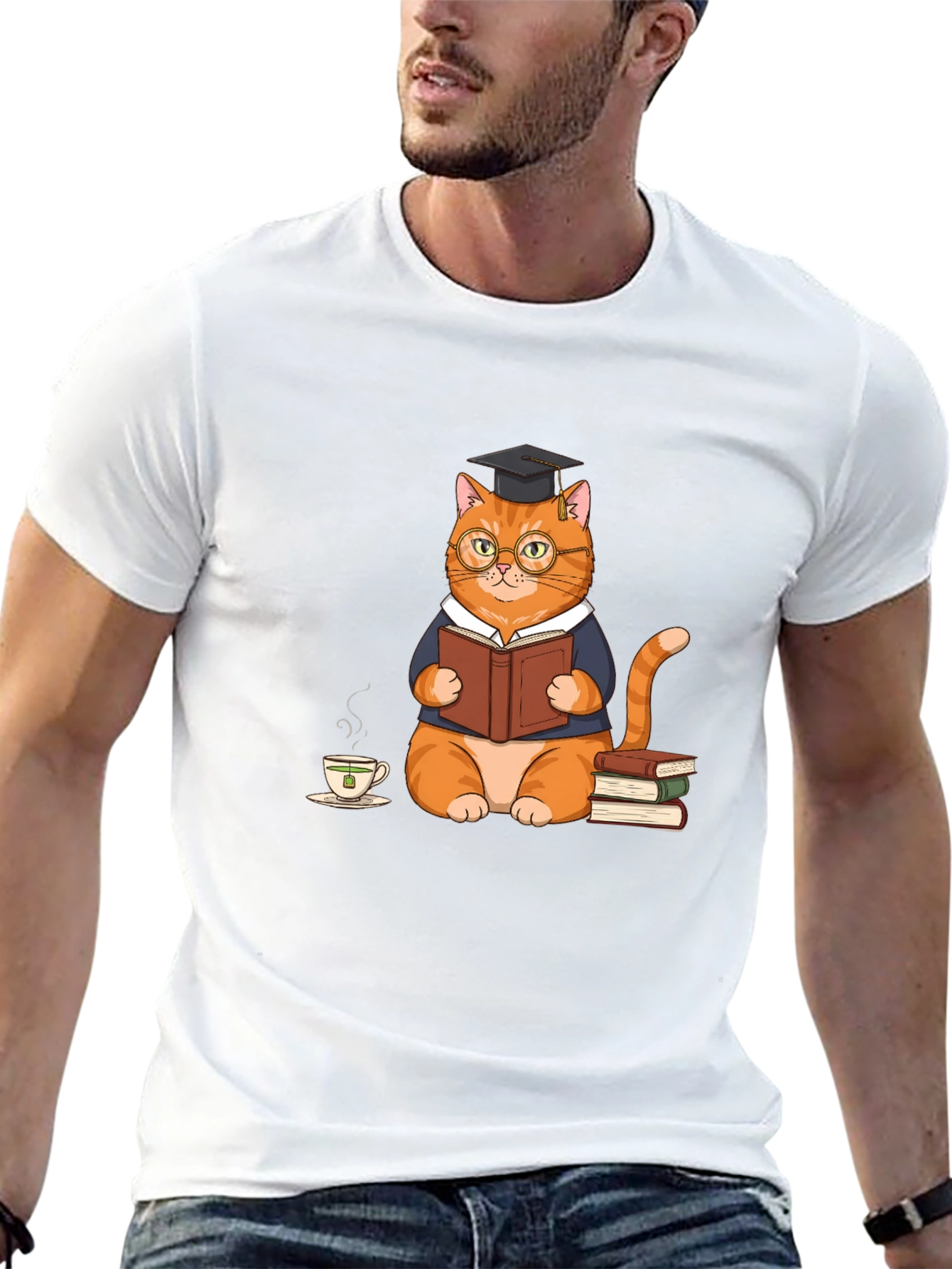 Bookish Cat T-Shirt: Scholar Style Tee