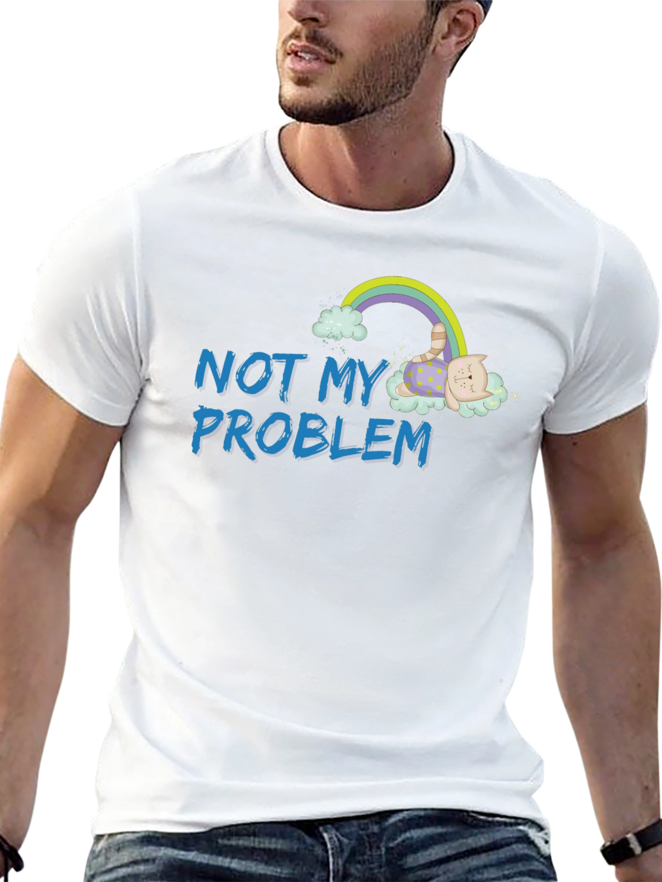 Not My Problem Cat Rainbow Graphic T-Shirt