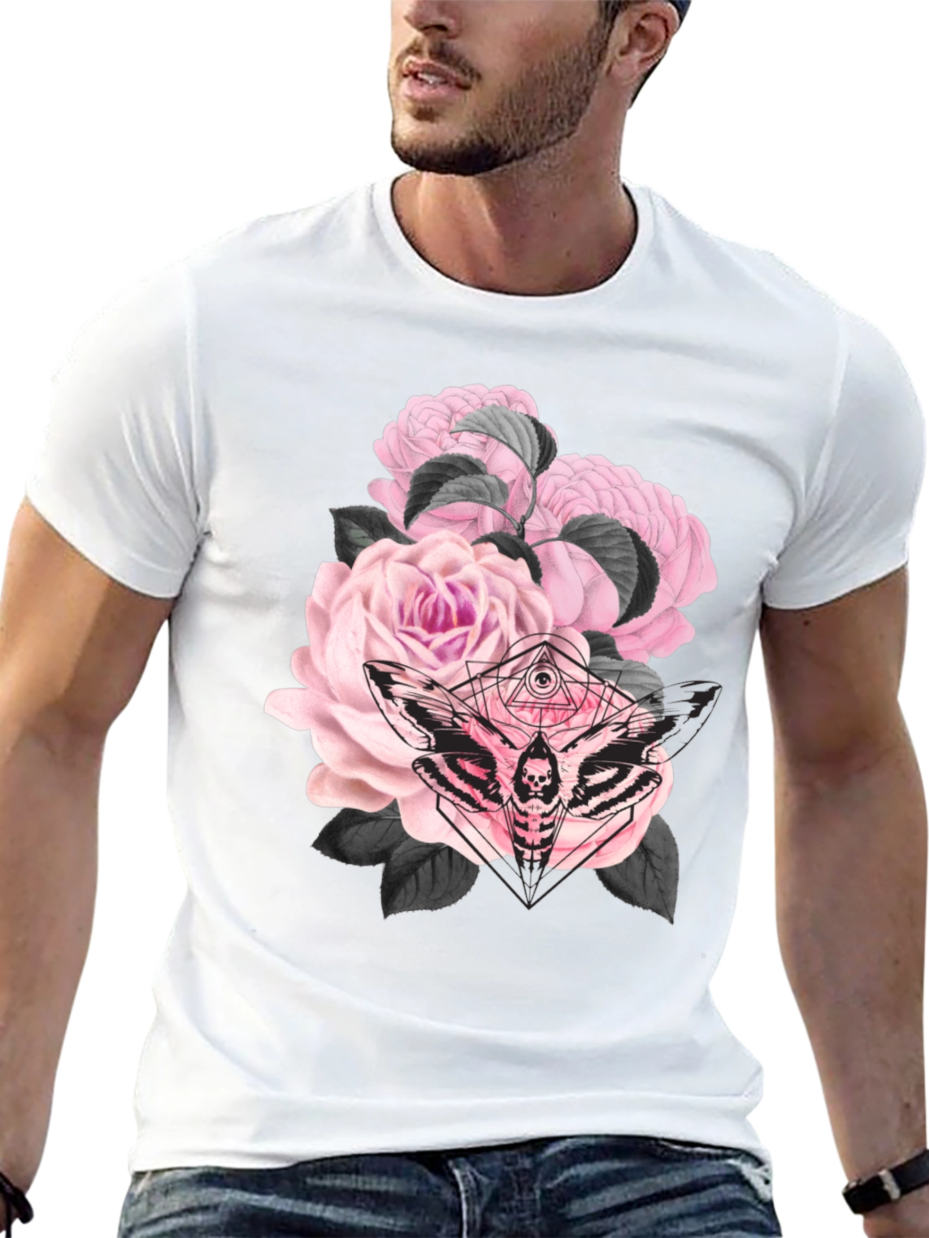 Gothic Floral Moth Black T-Shirt