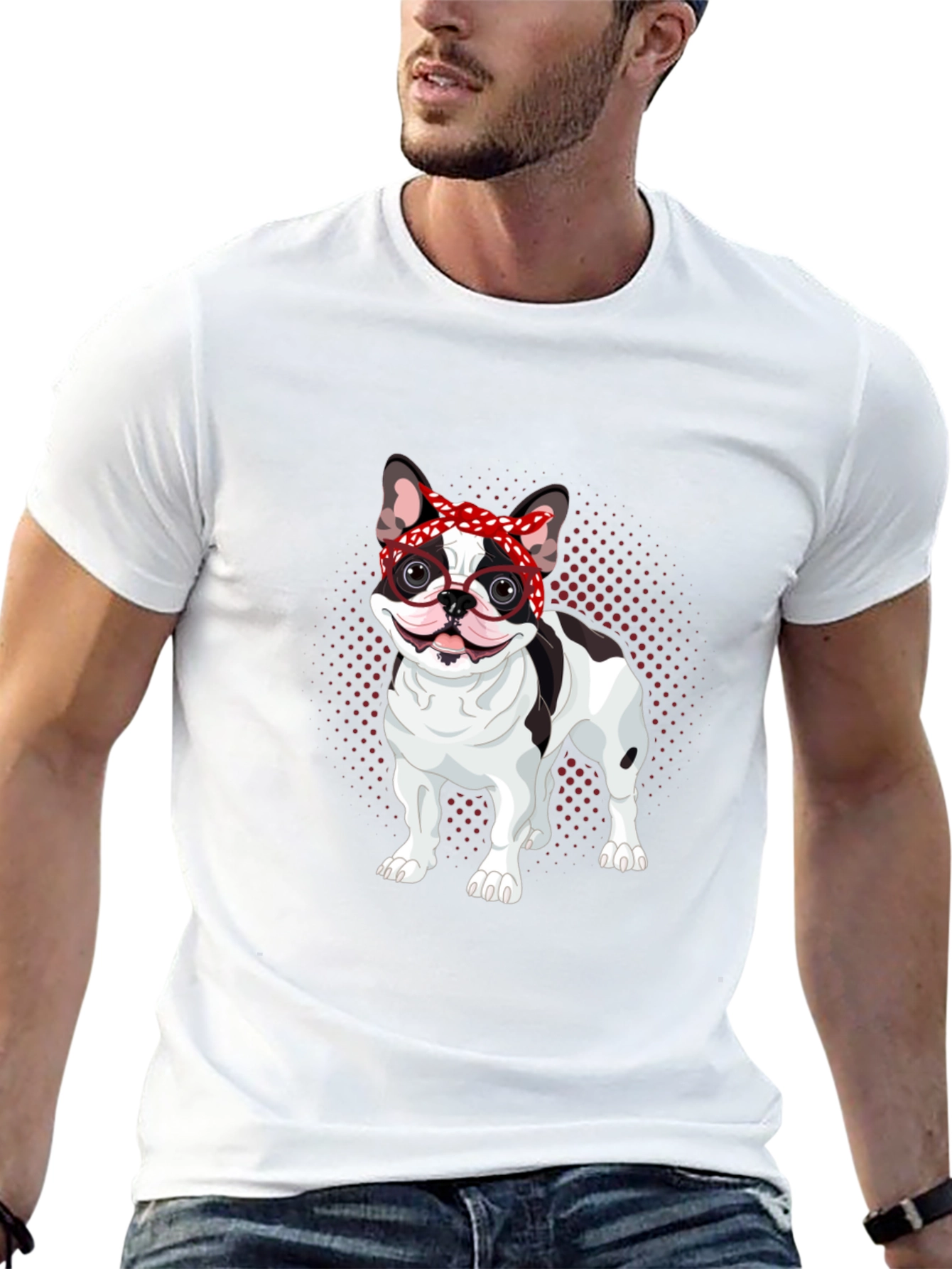 Dog Lover T-Shirt: Bulldog with Bandana