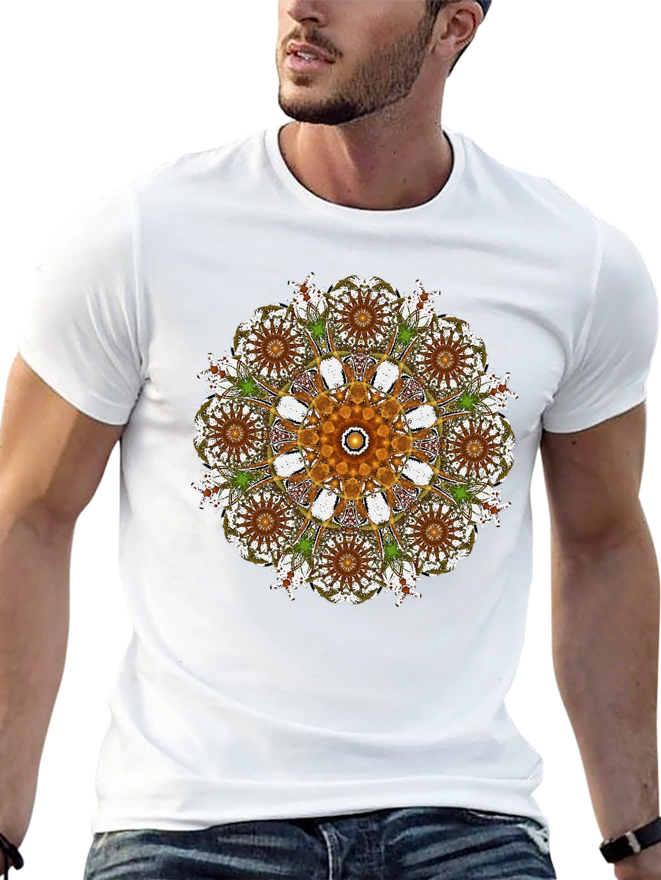 Mandala Print Black Crew Neck T-Shirt