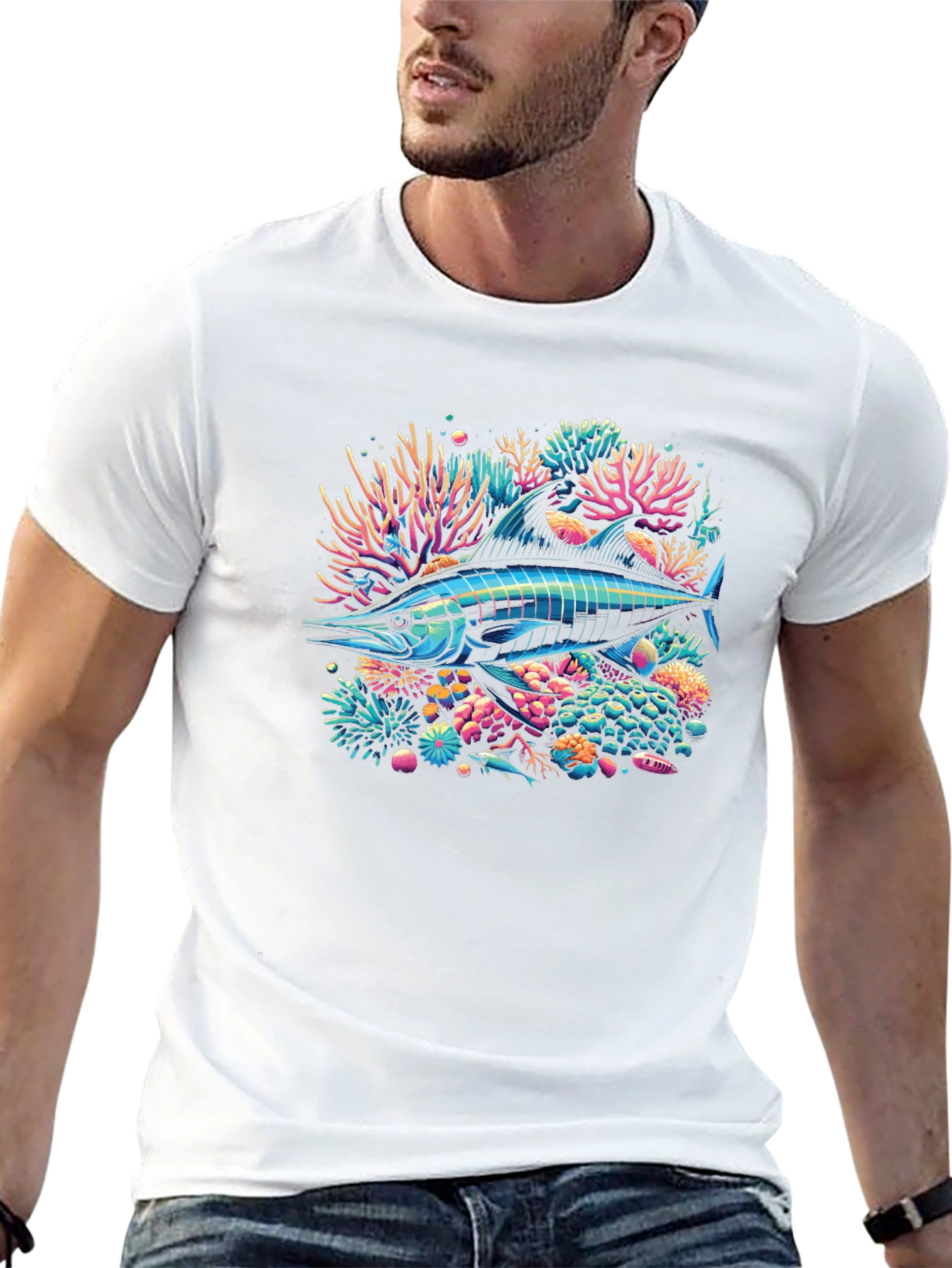 Neon Marlin Reef Graphic Tee - Black
