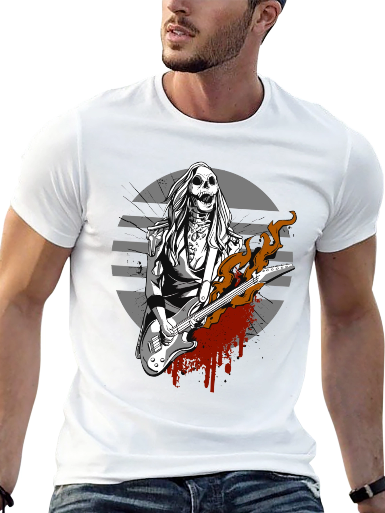 Skull Guitar Player Graphic Tee - Rocker Style