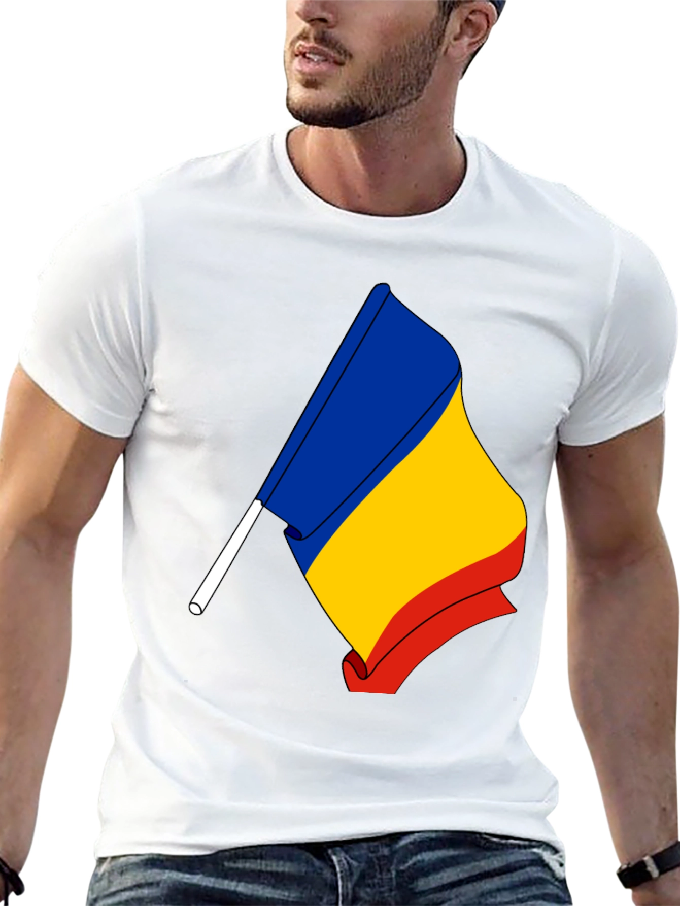 Romania Flag Graphic T-Shirt - Black