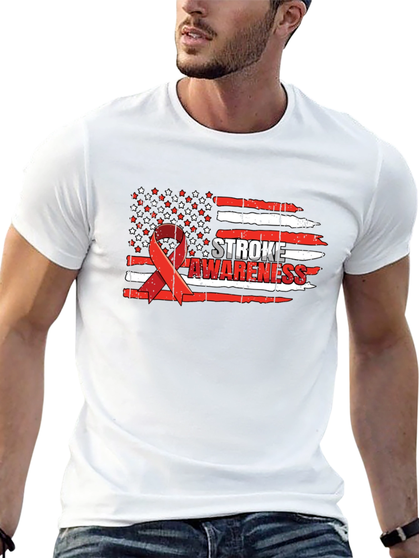 Stroke Awareness American Flag Ribbon T-Shirt