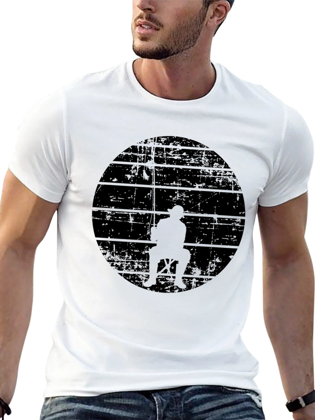 Mens Black Fishing Silhouette Graphic Tee