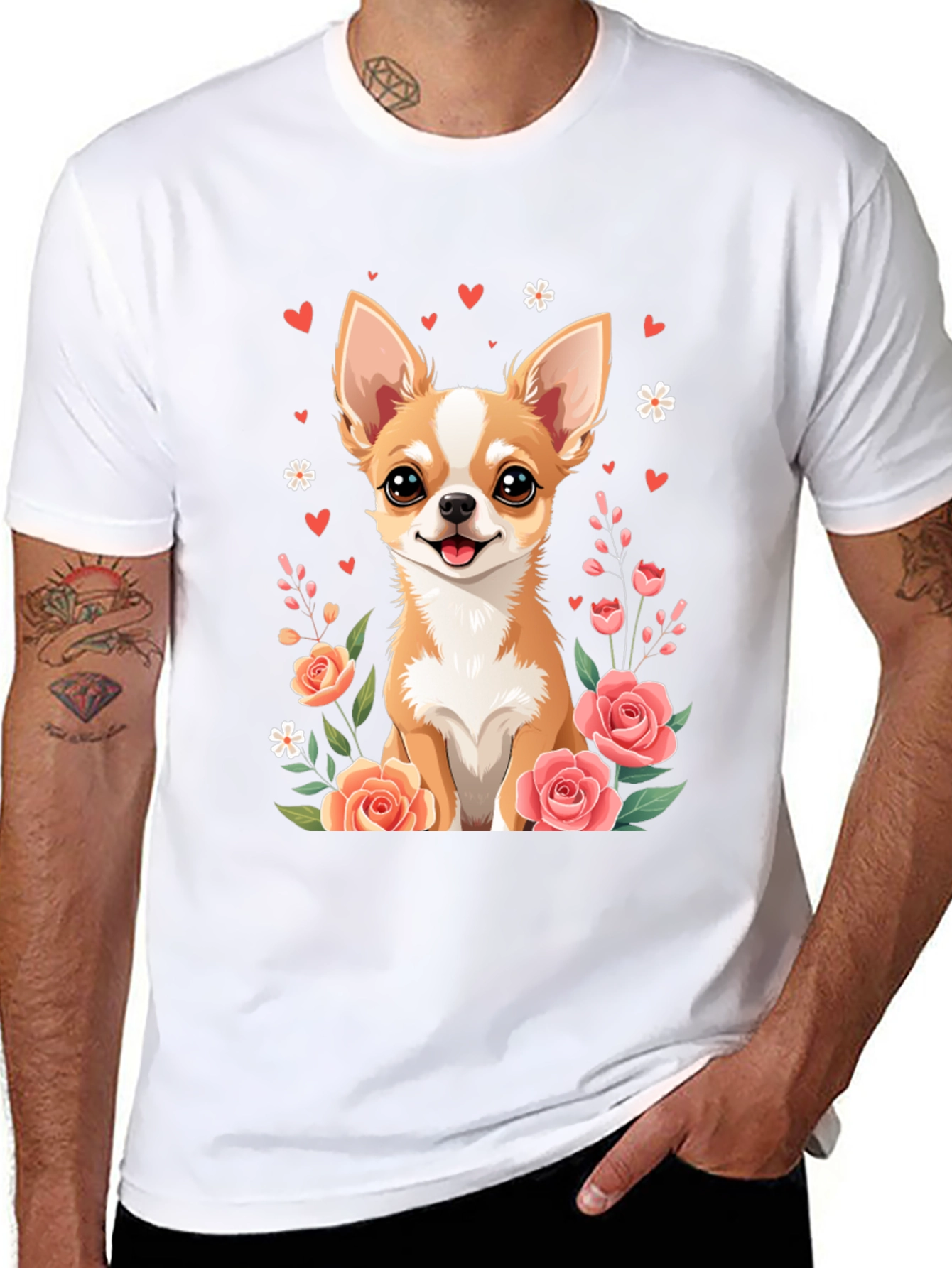 Chihuahua & Roses Black T-Shirt - Cute Dog Tee