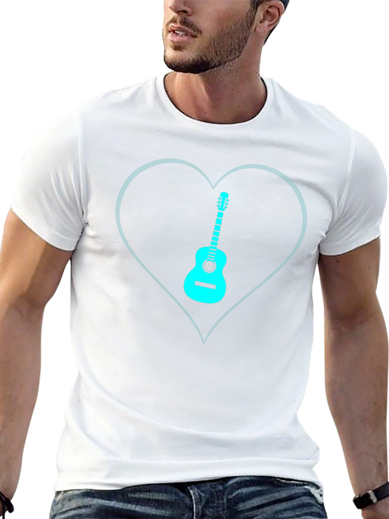 Guitar Heart Graphic Tee - Black Cotton T-Shirt